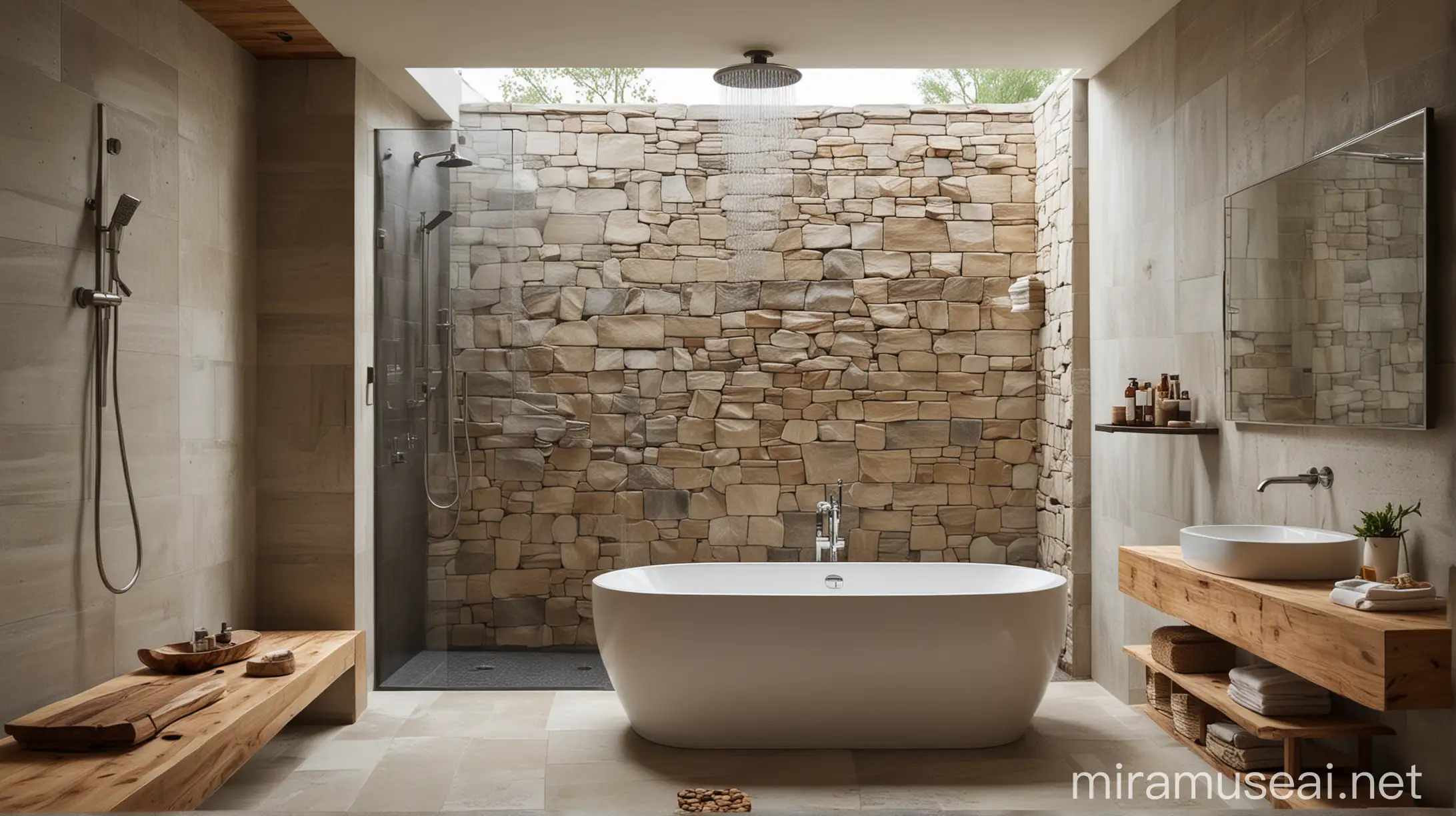 Minimalist Bathroom with Soaking Tub and Rain Showerhead