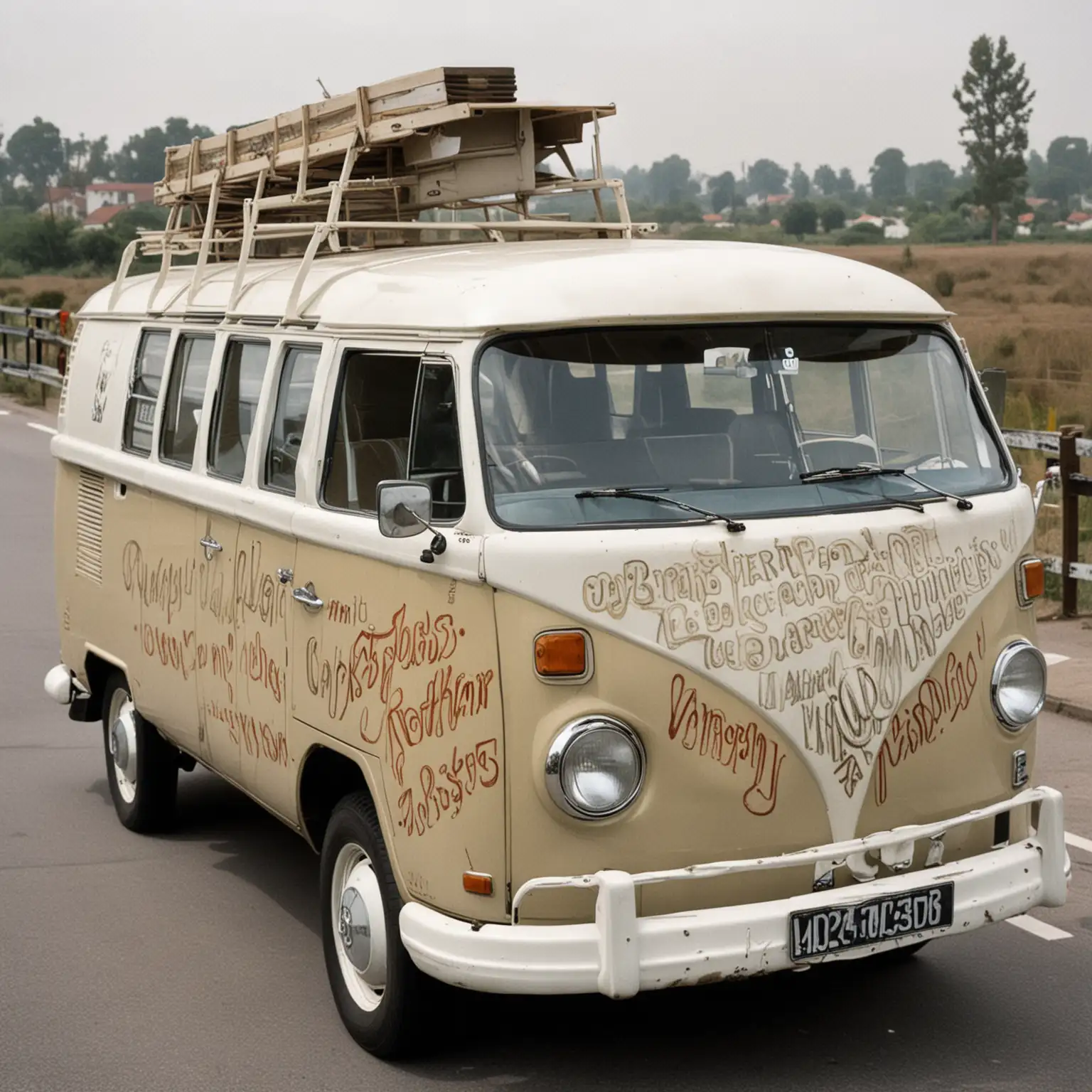 A 1966 Volkswagen Transporter featuring the words "THE END."
