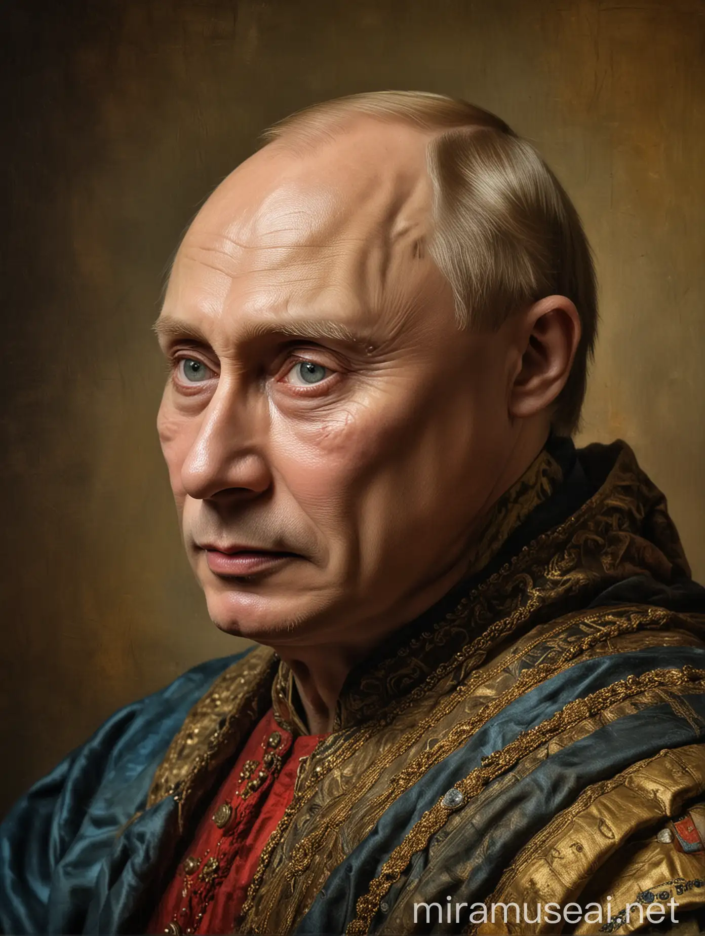 Portrait of Vladimir Putin in Rembrandt Style Old Masters Painting with Vermeers Influence