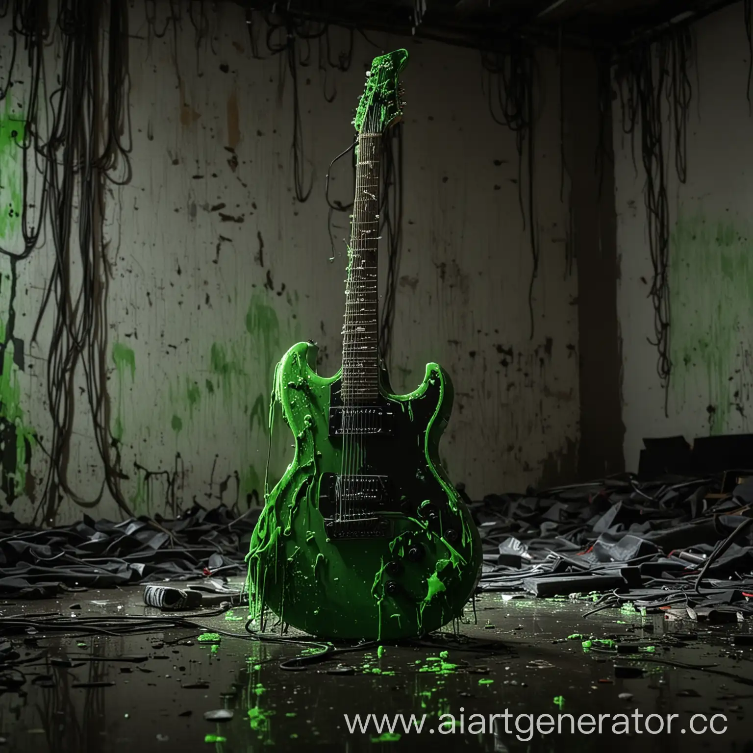 Neon-Studio-Scene-Acid-Dripping-on-Abandoned-Electro-Guitar