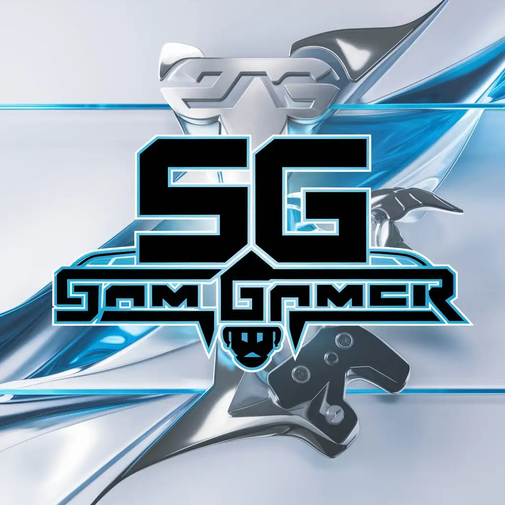 a logo design,with the text 'SG', main symbol:SAM GAMER,complex,clear background make background in theme of blue or black