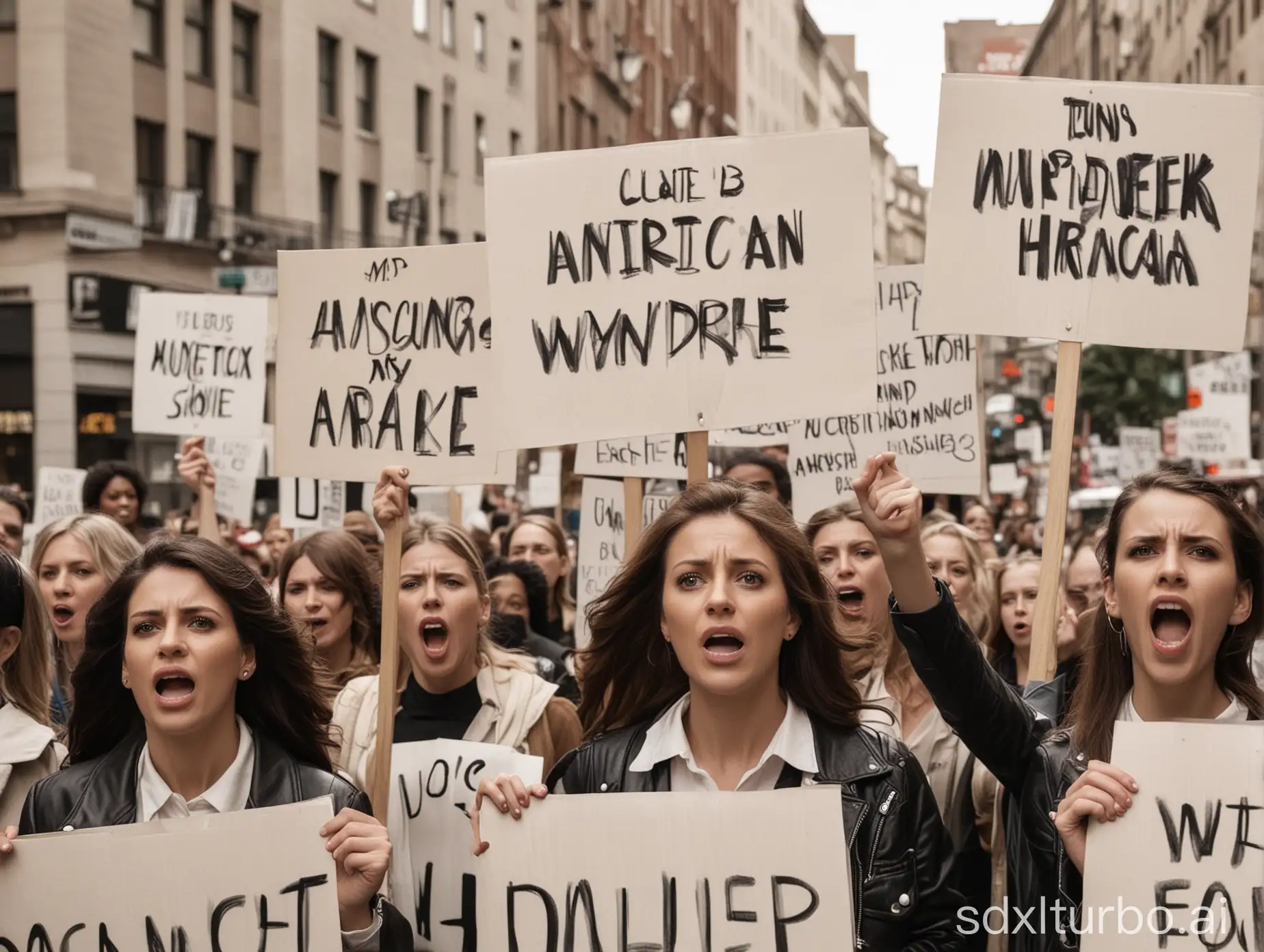 American-Women-Demonstrating-with-Placards-in-Angry-Mob
