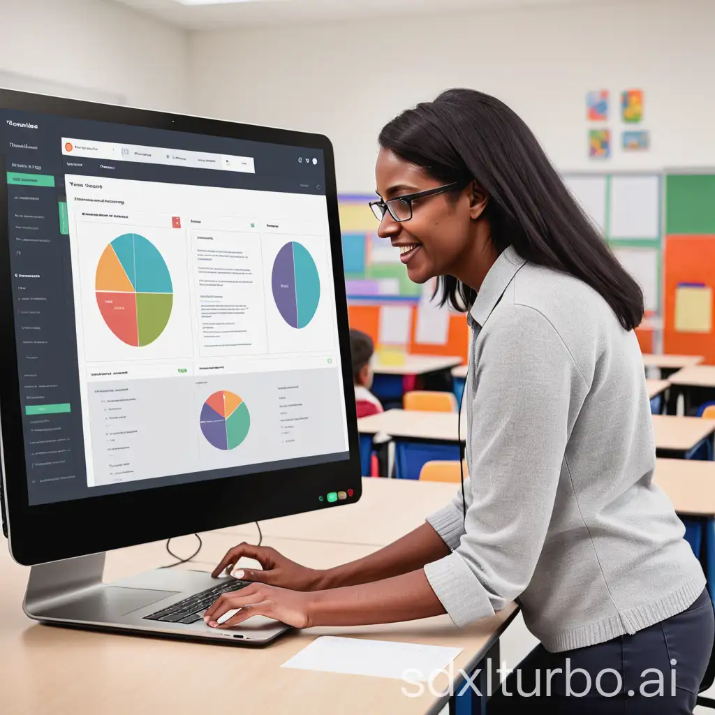 An image of a teacher interacting with the tech platform, demonstrating ease of use and efficient workload management.