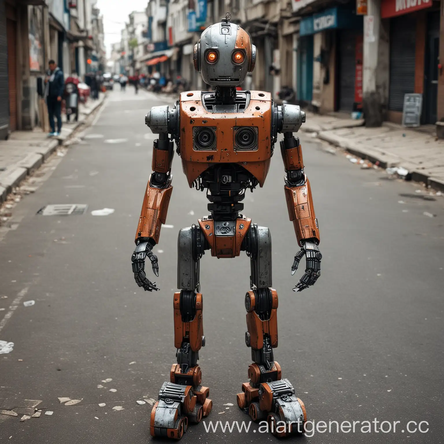Urban-Scene-Fedy-the-Robot-Stands-Tall-in-City-Street