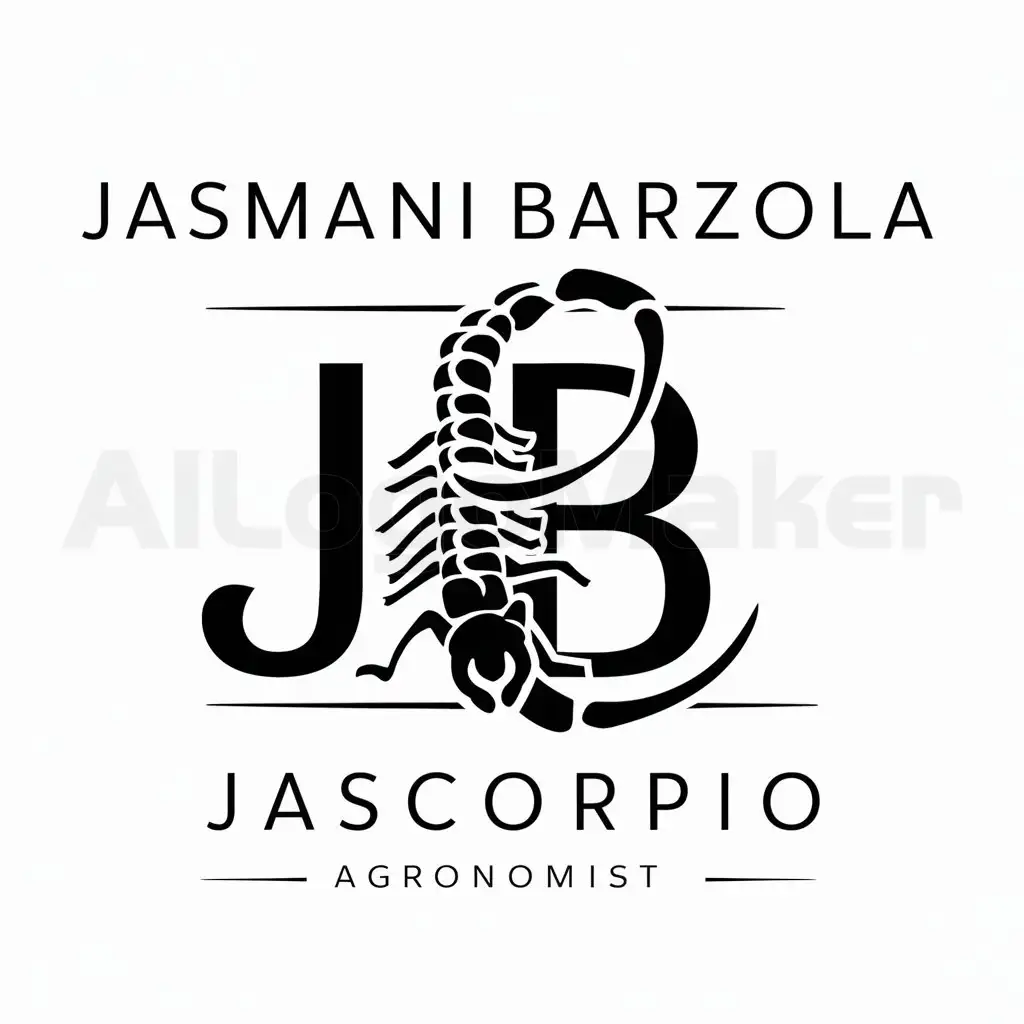a logo design,with the text "Jasmani Barzola, JB, JasCorpio", main symbol:Scorpio,complex,be used in ing. agronomist industry,clear background