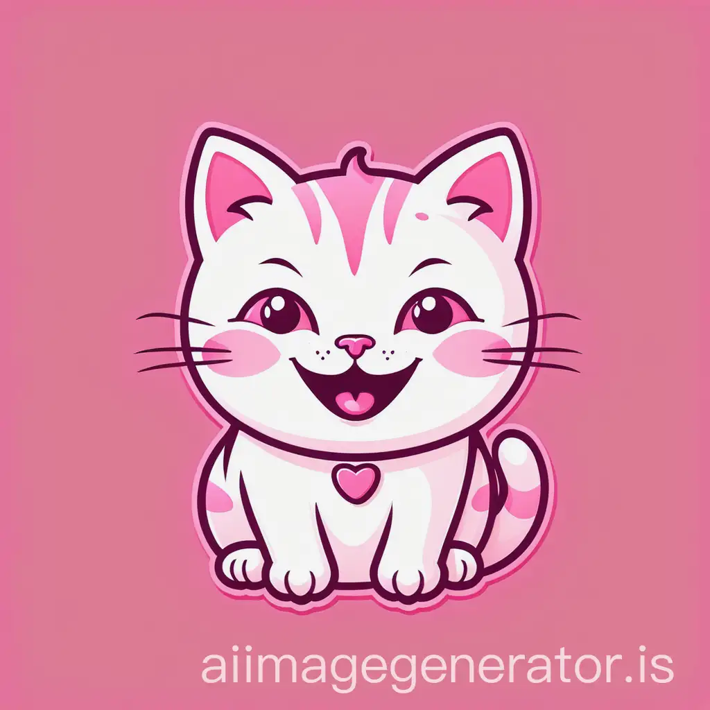 cute pink happy cat logo