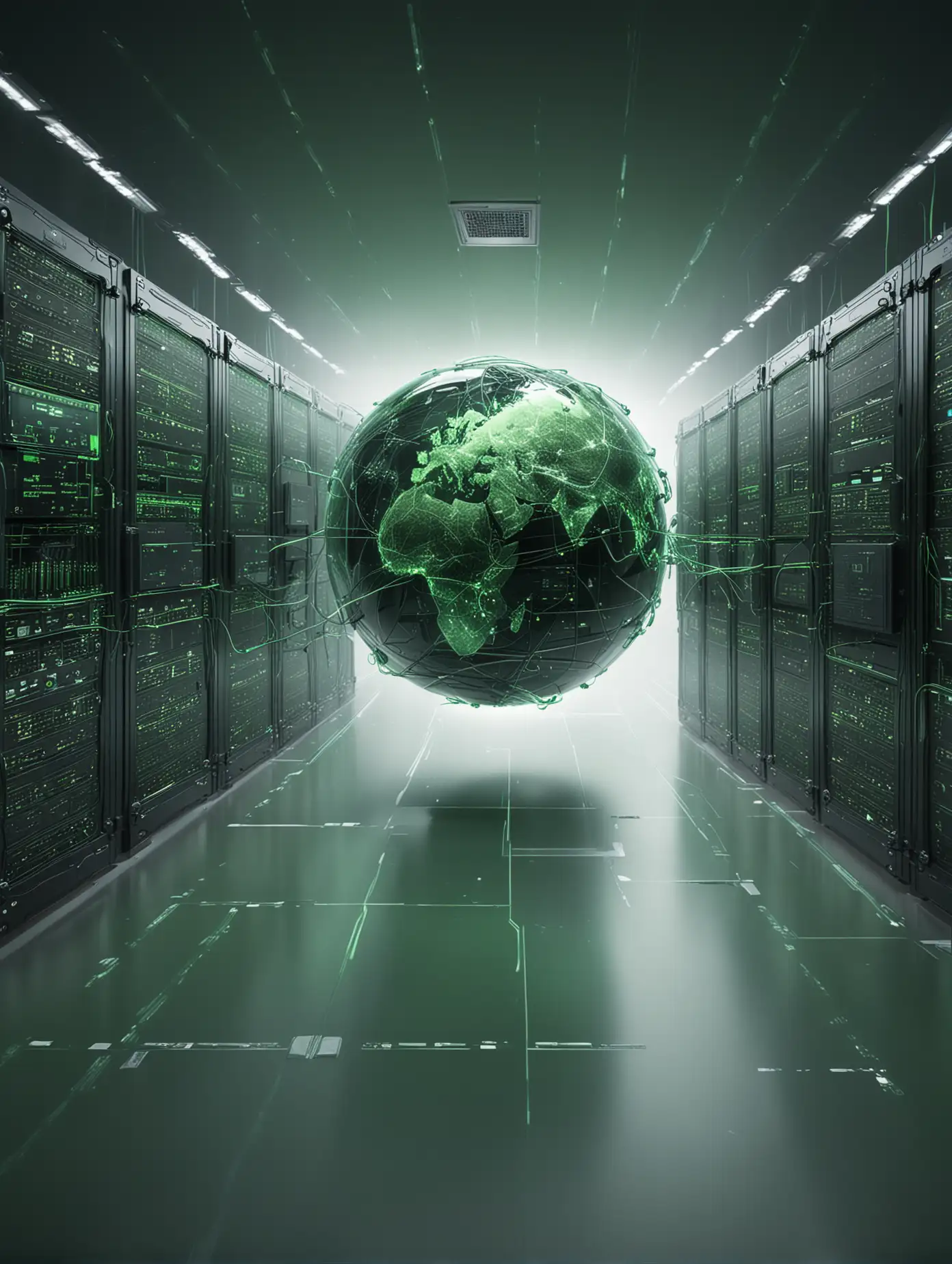 Artistic impression of a utopic green world connected with supercomputers 