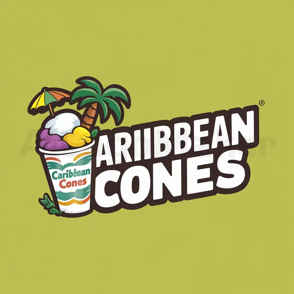 a logo design,with the text "Caribbean Cones", main symbol:vector, cartoon, snow cone cup, colorful,Moderate,clear background