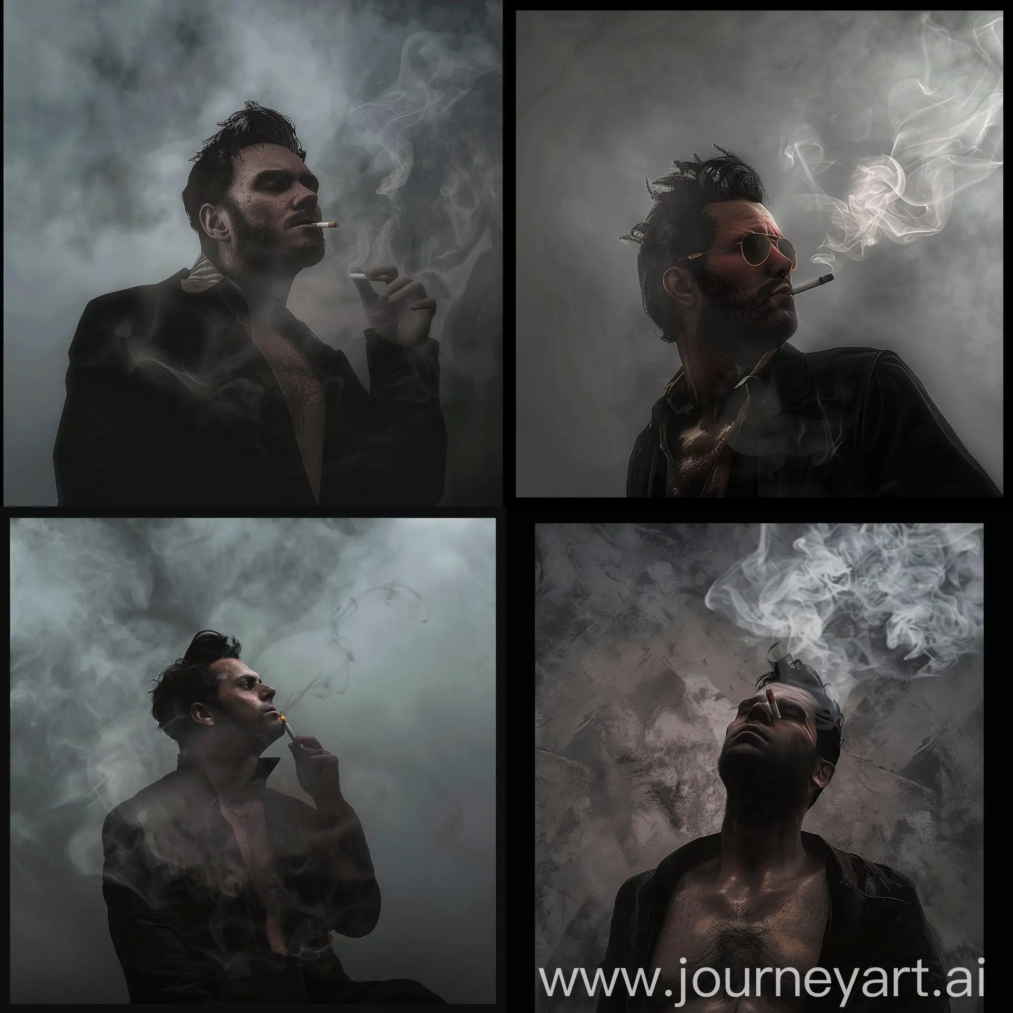 Man-Smoking-Cigarette-in-Atmospheric-Grey-Setting