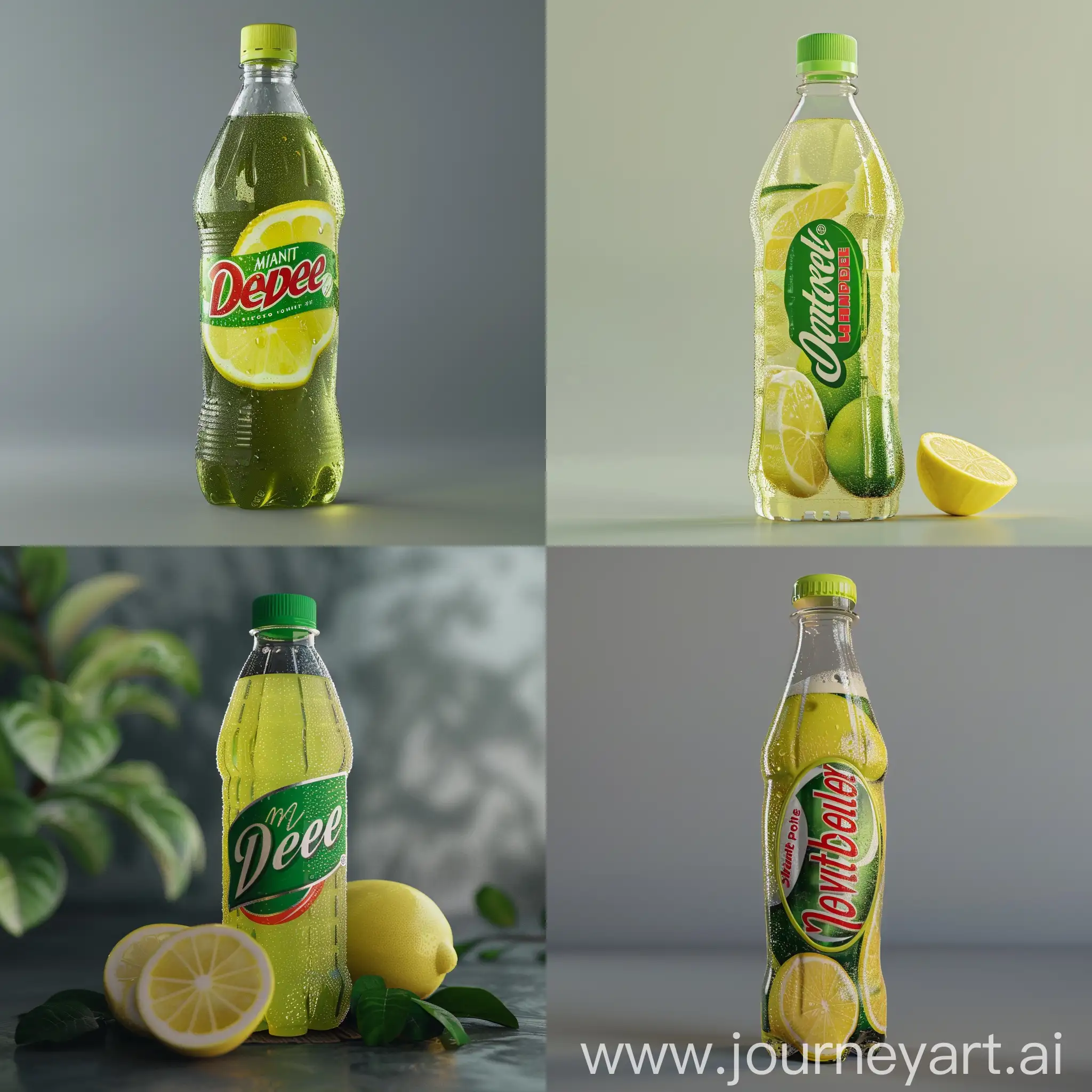 Mountain-Dew-Lemonade-Bottle-in-Brands-Font-on-Reflective-Surface