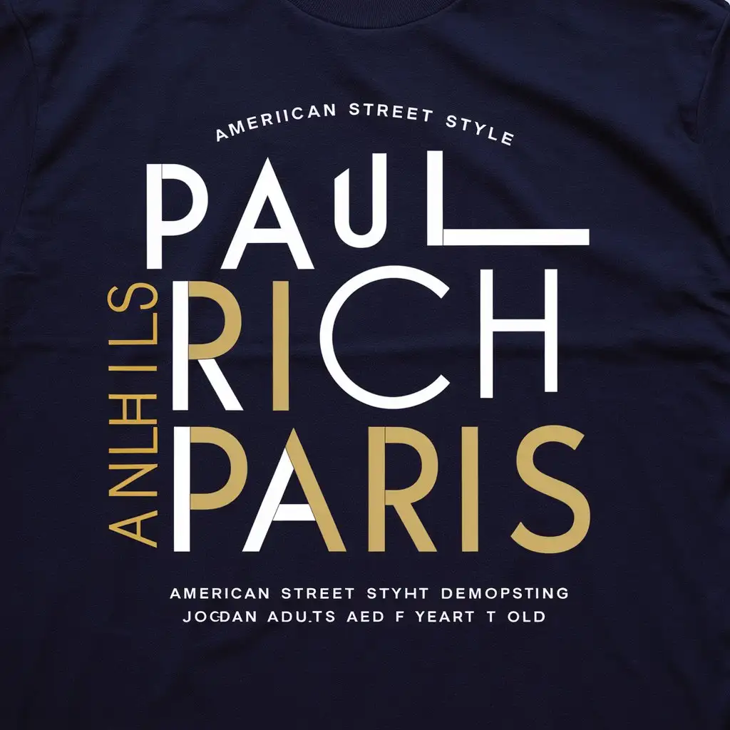 reflechis et agis comme etant un styliste et designer professionnel 
fait moi la conception de marque pour t-shirt chemise jogging sweart-shirt pour jeune de style americain agée de 18ans a 35ans avec : PAUL RICH PARIS