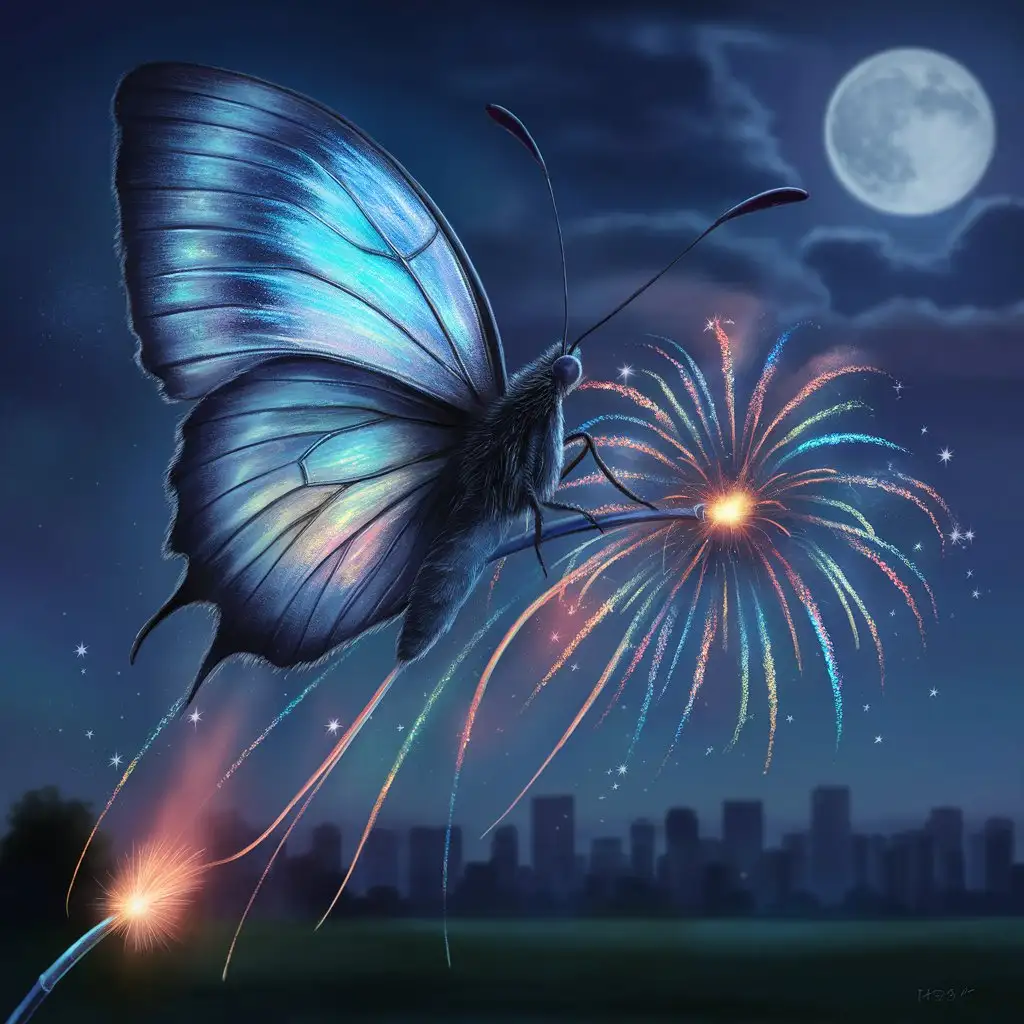 Nocturnal-Butterfly-Amidst-Fireworks-Display