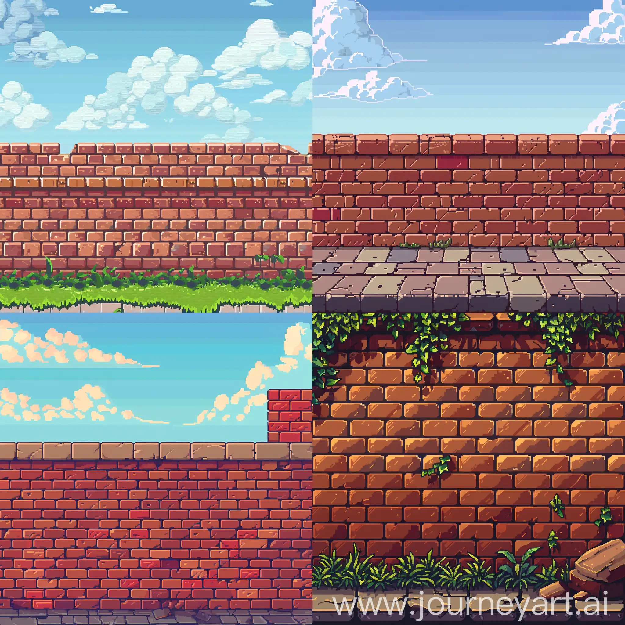 Создай пиксельный арт фон для 2D 
видео игры кирпичная стена