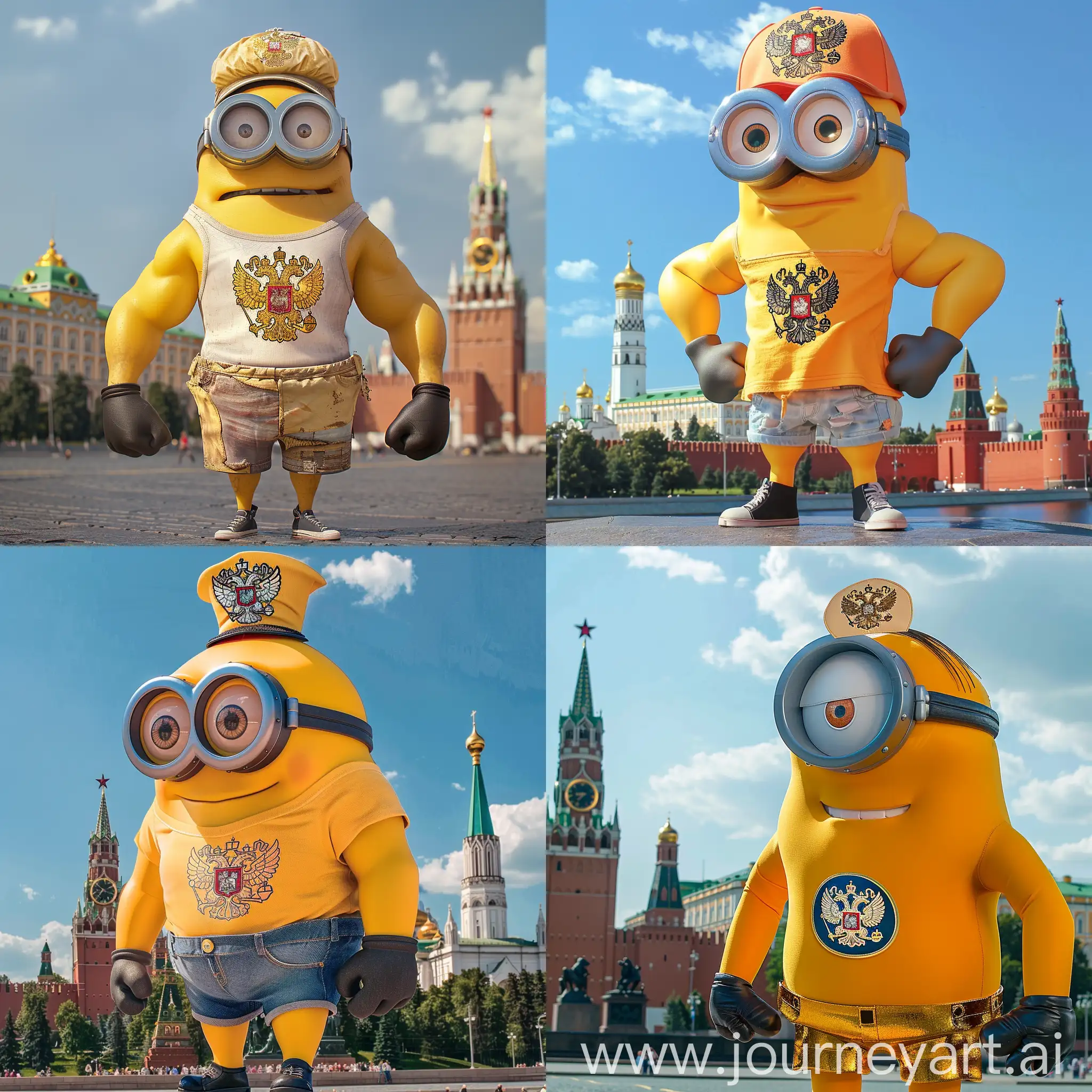 Muscular-Minion-in-Front-of-Kremlin-with-Russian-Emblem-Cap