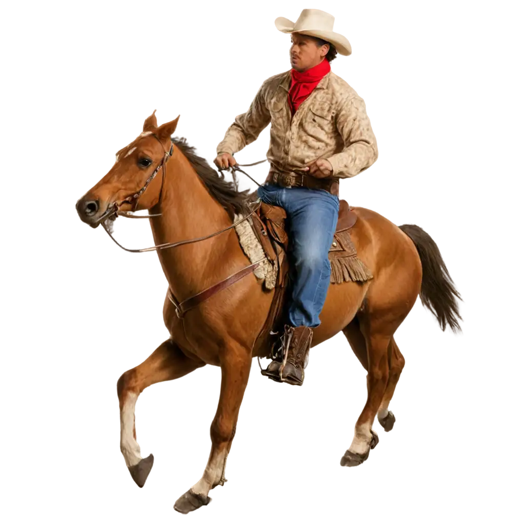 The cowboy is riding an animal