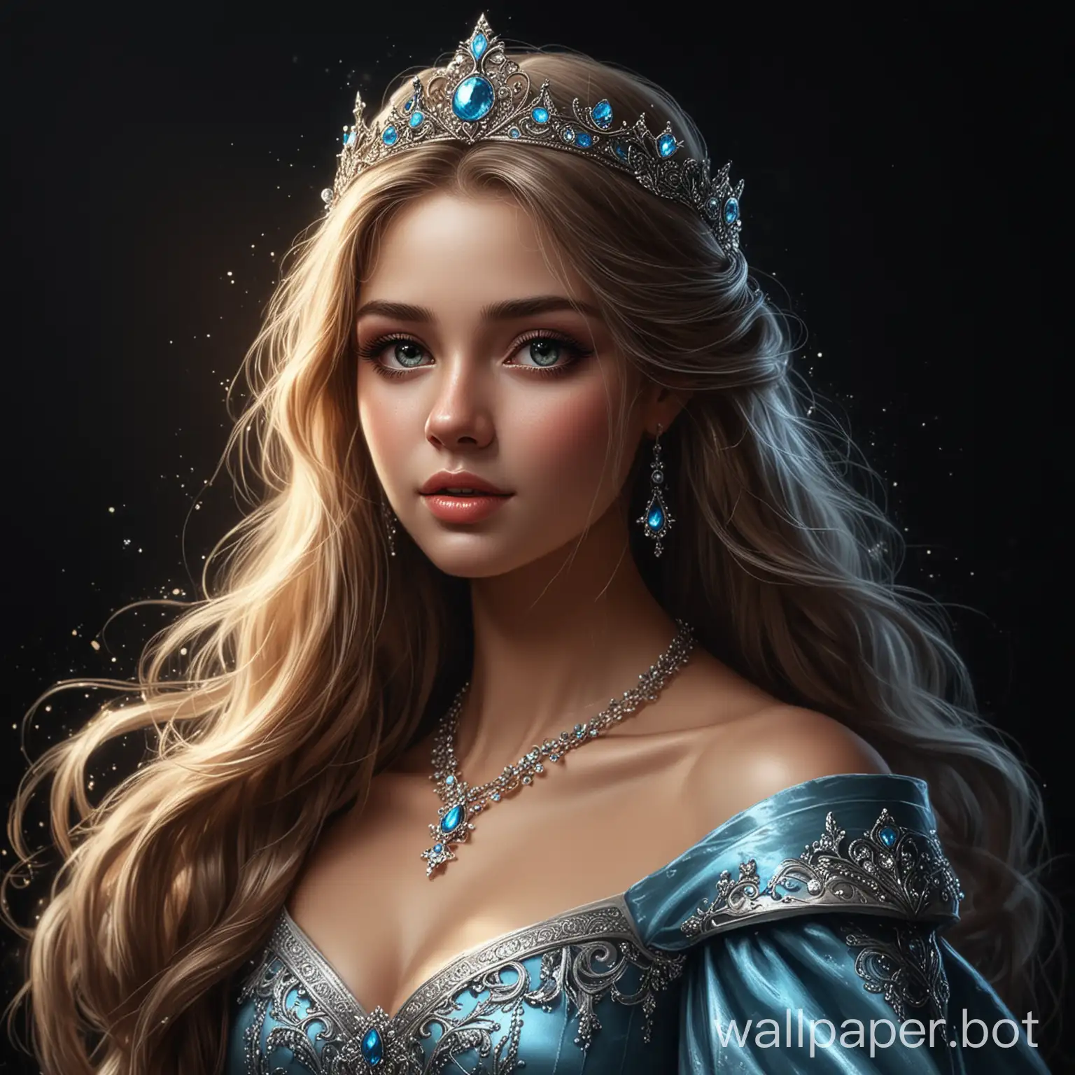 Draw a fantasy beautiful princess on a black background