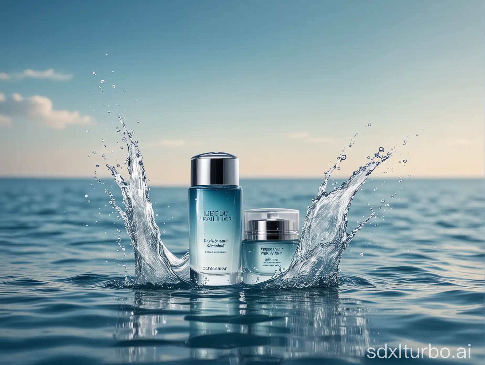 Cosmetic advertisement with water background