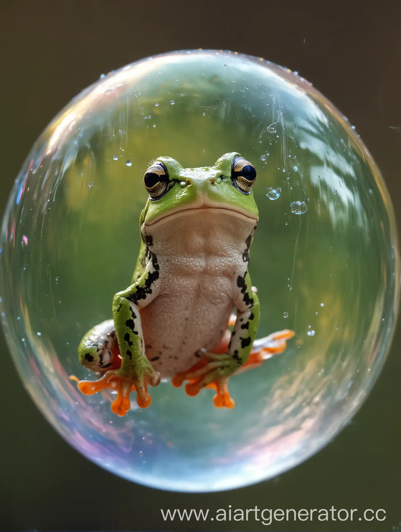 Playful-Frog-Captured-Inside-a-Magical-Soap-Bubble