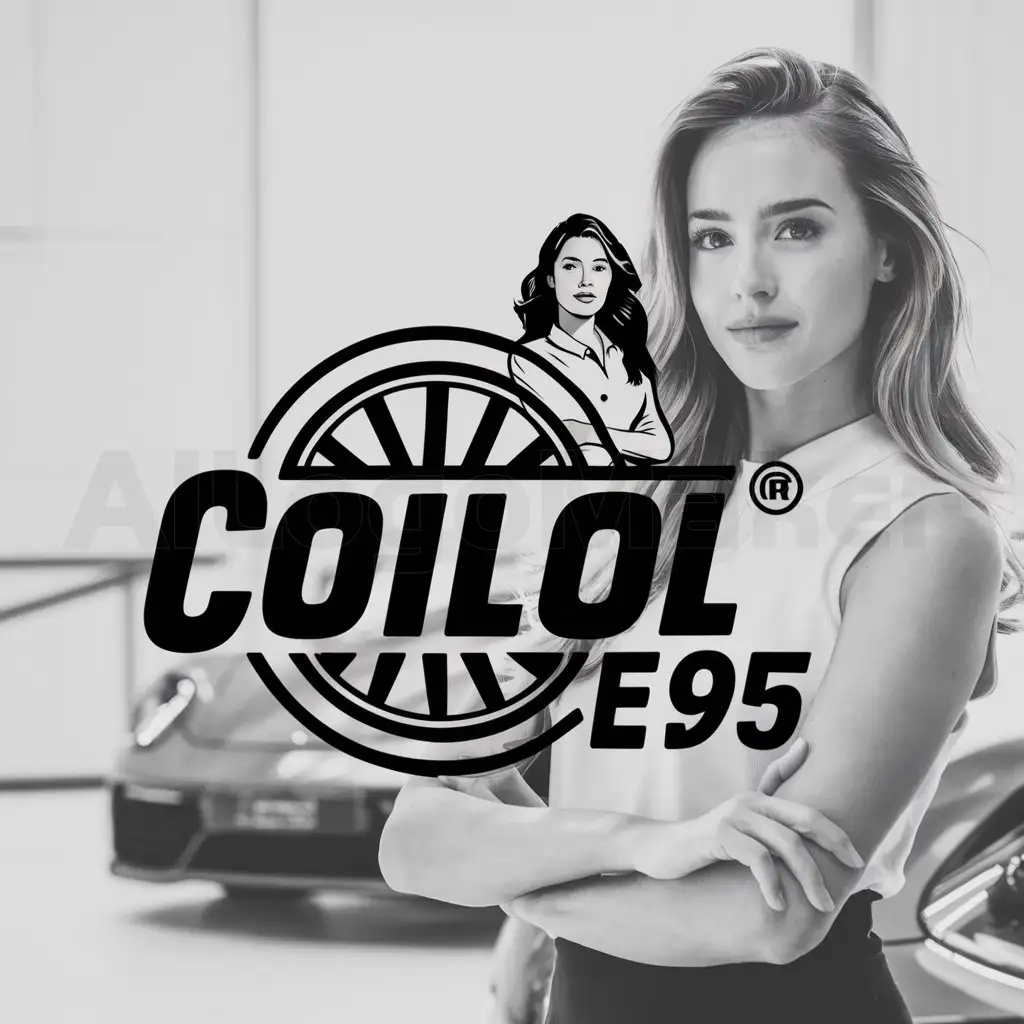 LOGO-Design-For-Coiloil-E95-Dynamic-Wheel-and-Girl-Symbolizing-Automotive-Excellence