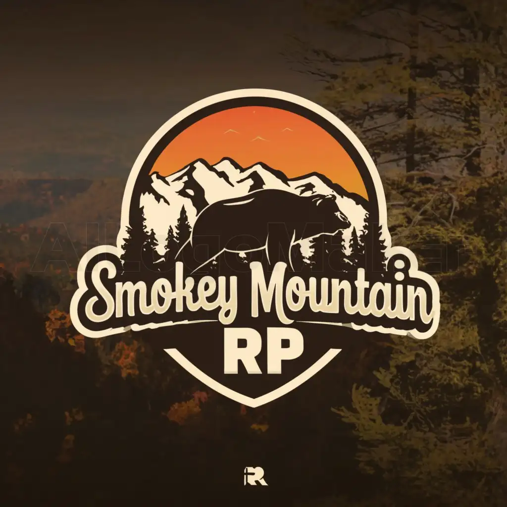 a logo design,with the text "SMRP", main symbol:a logo design,with the text "Smokey Mountain RP", must write Smokey Mountain RP on the logo and it must be animted as it's for a Fivem GTA RP Server. Tennessee smokey mountains, bears, and windy roads. Moderate,clear background and make it say EST 2024,Moderate,be used in Others industry,clear background