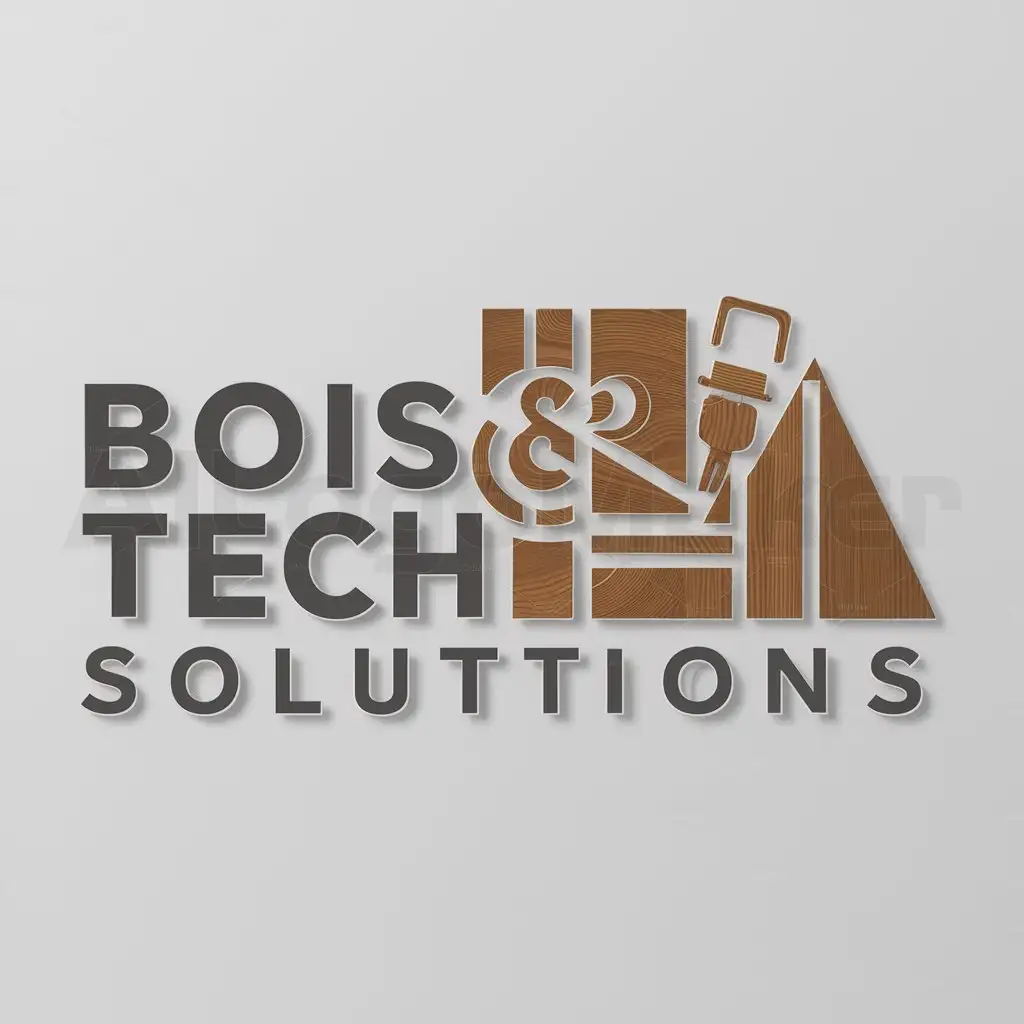 a logo design,with the text "BOIS & TECH SOLUTIONSnBOIS & TECH SOLUTIONSn' FUSION OF TECHNOLOGY AND TRADITION'", main symbol:Wooden panels with CNC router machine,Moderate,be used in Construction industry,clear background