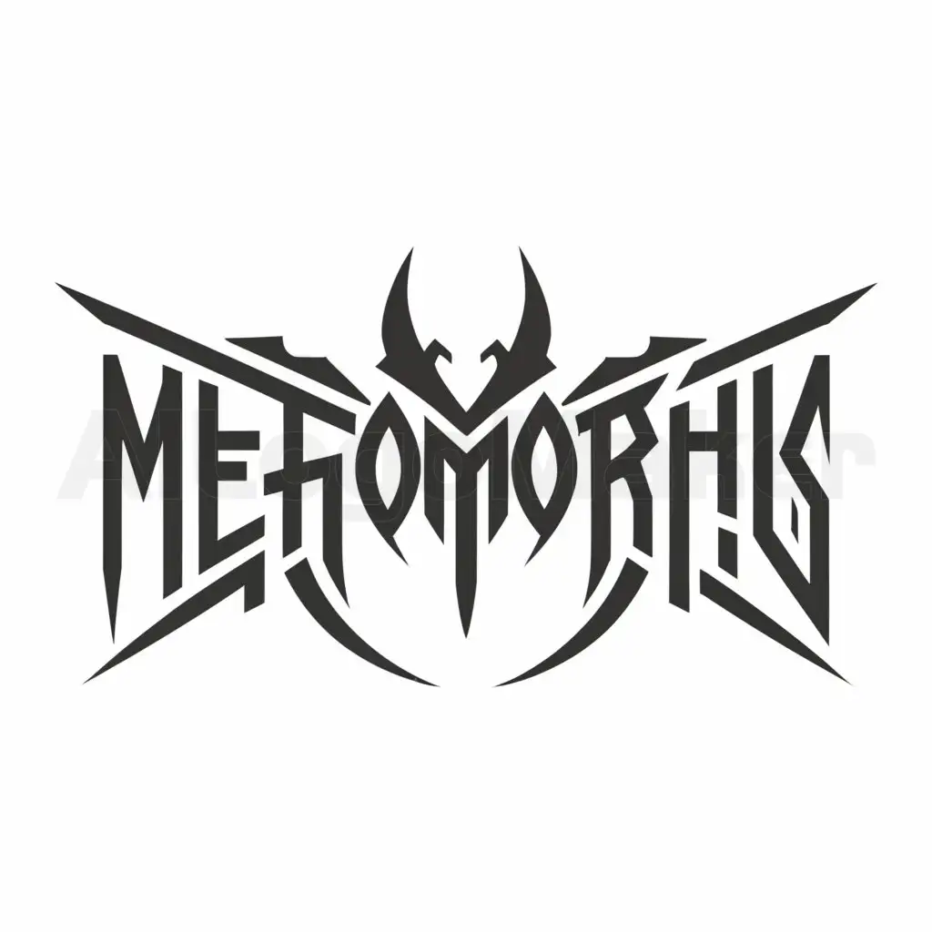 a logo design,with the text "Metamorphosis ", main symbol:Vampiric transformation aspects on the words,Minimalistic,clear background