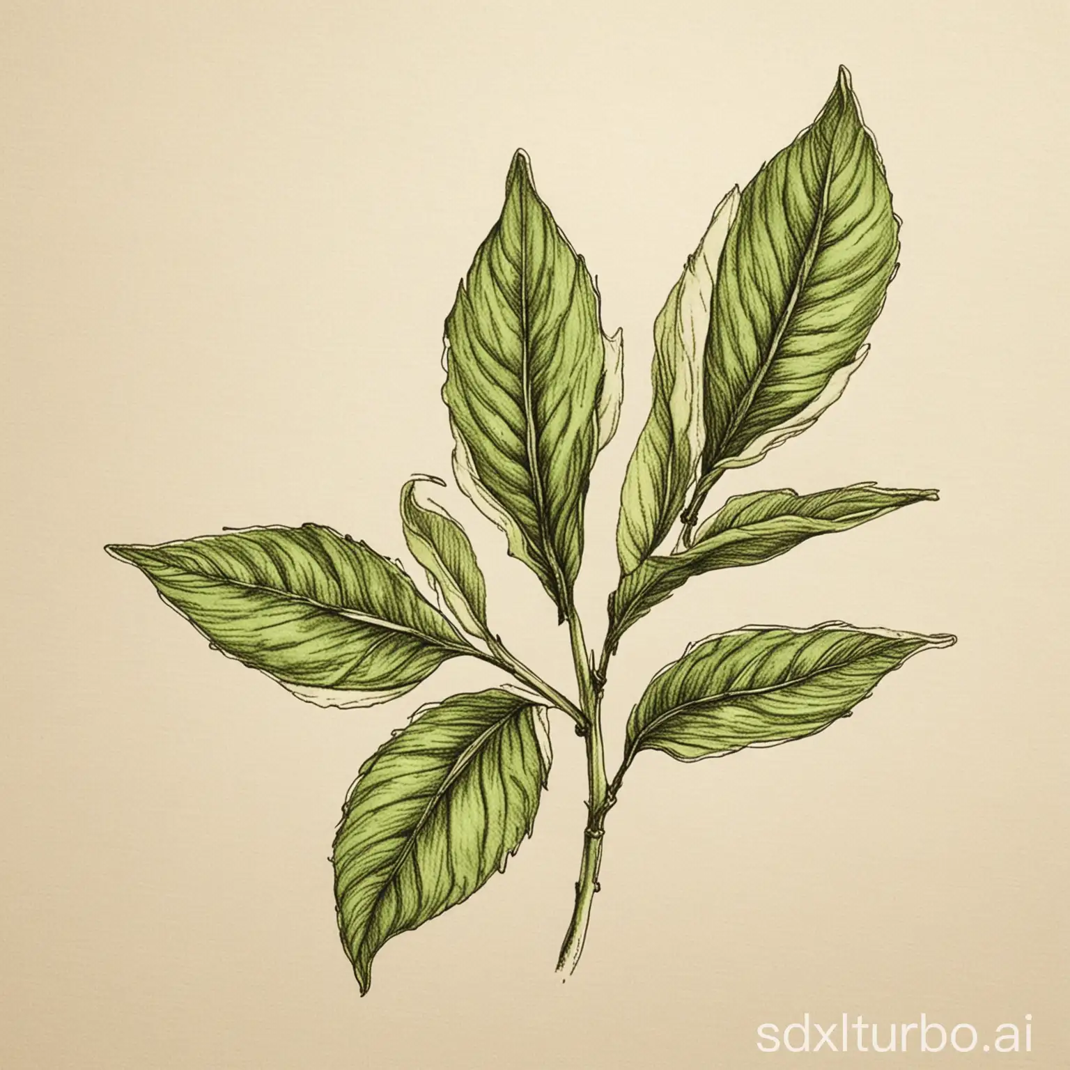 Tea leaf hand-drawn