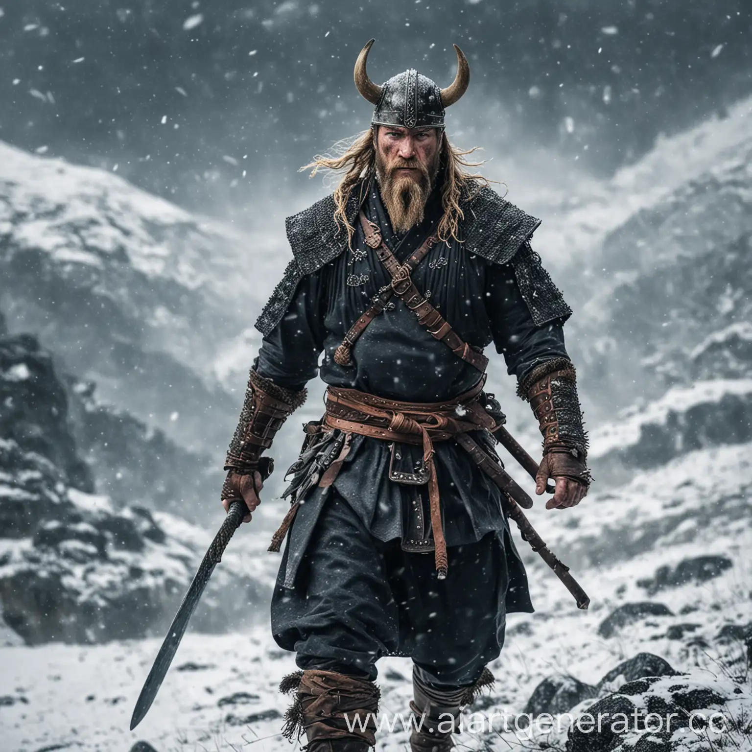 Viking-Samurai-in-Snowy-Mountain-Snowstorm