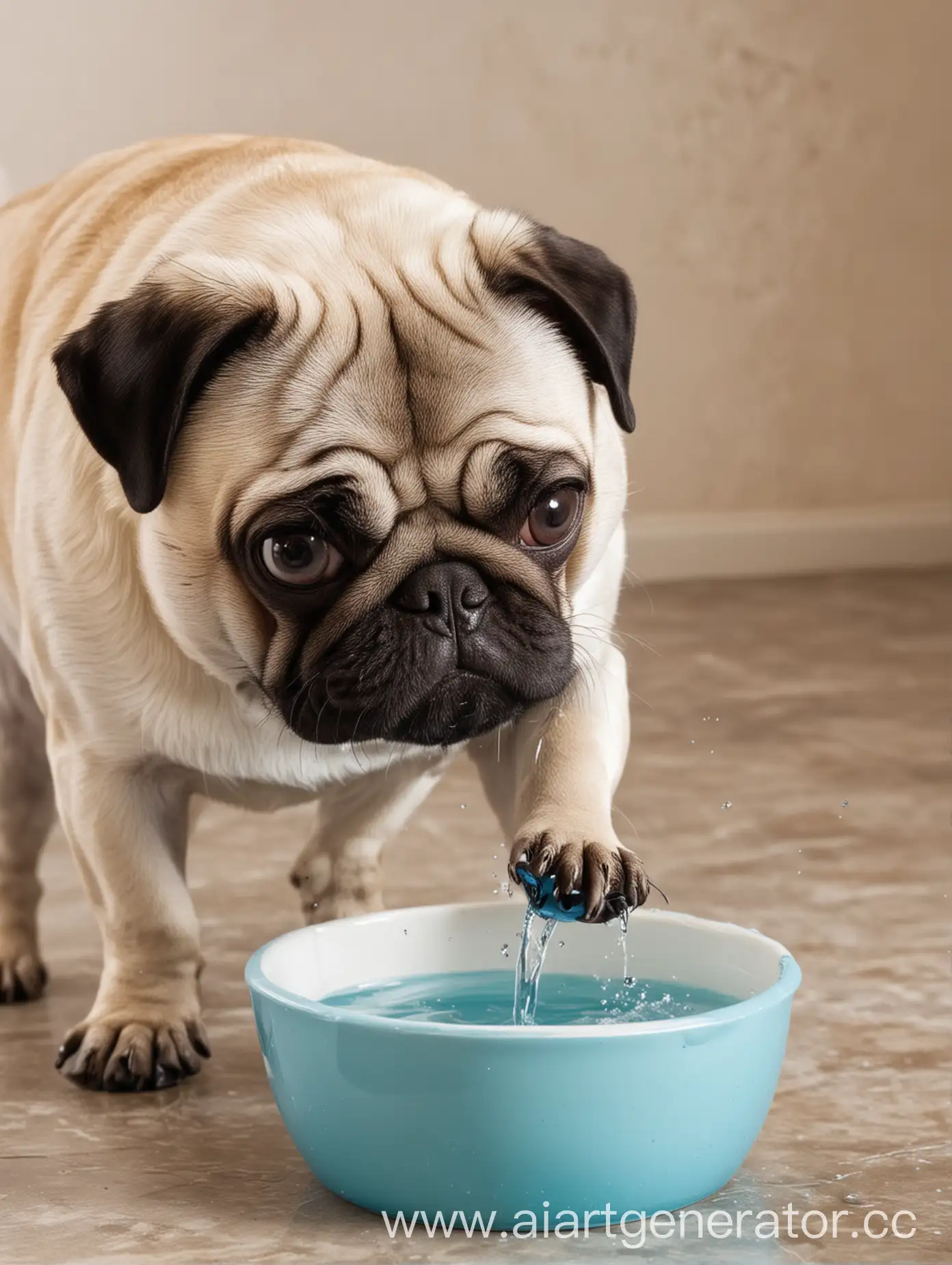 Pug-Drinking-Water-from-Bowl