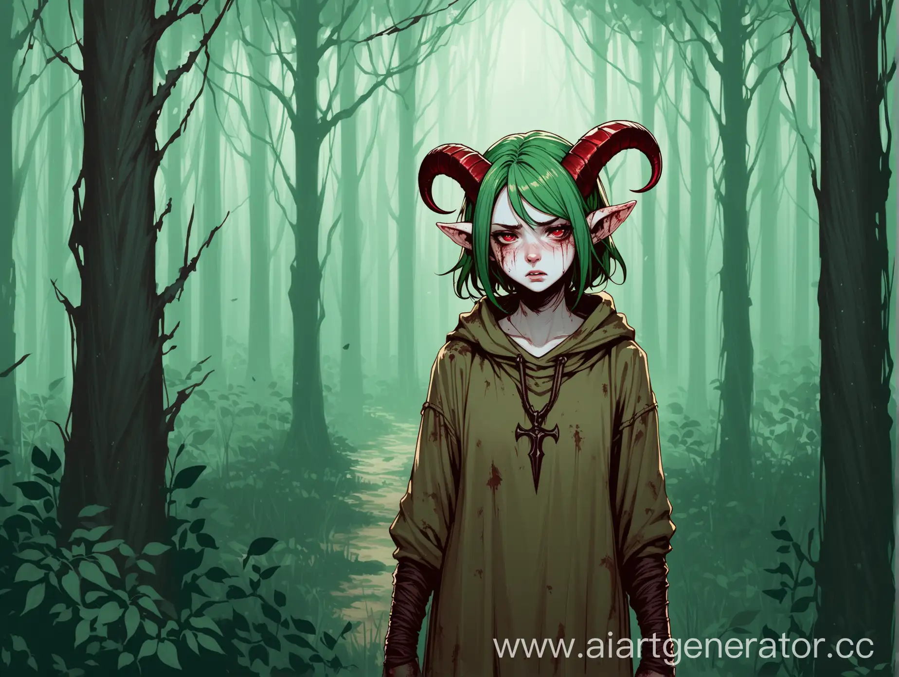 Fearful-Tiefling-Teenage-Slave-Girl-with-Dagger-in-Forest