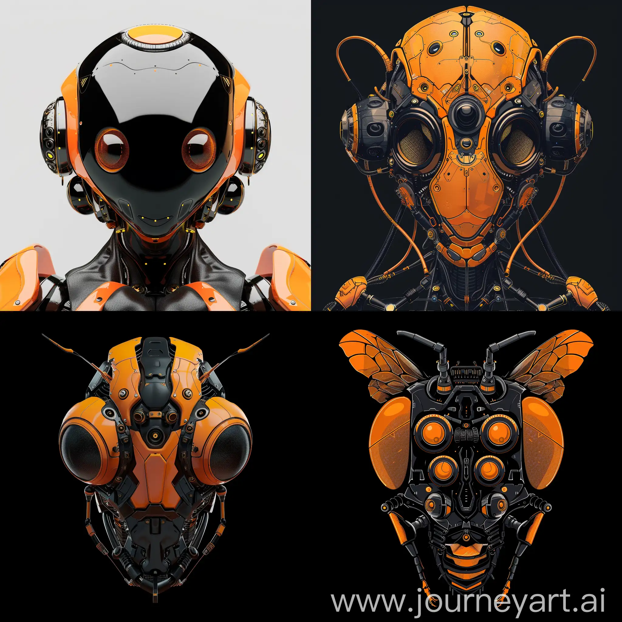 robot-bee face avatar. with main colors: orange and black