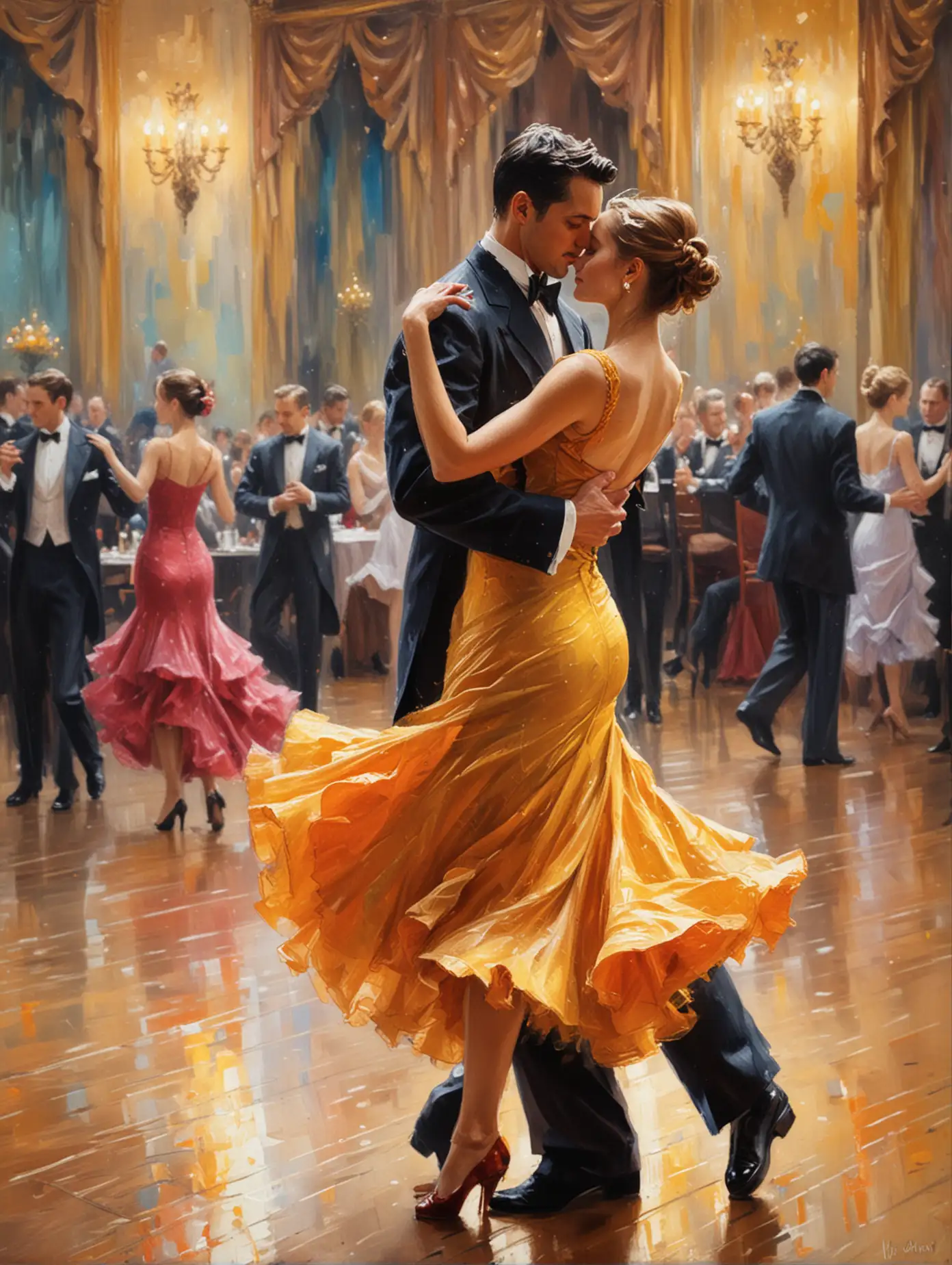 Impressionist Painting of a Romantic Ballroom Dance