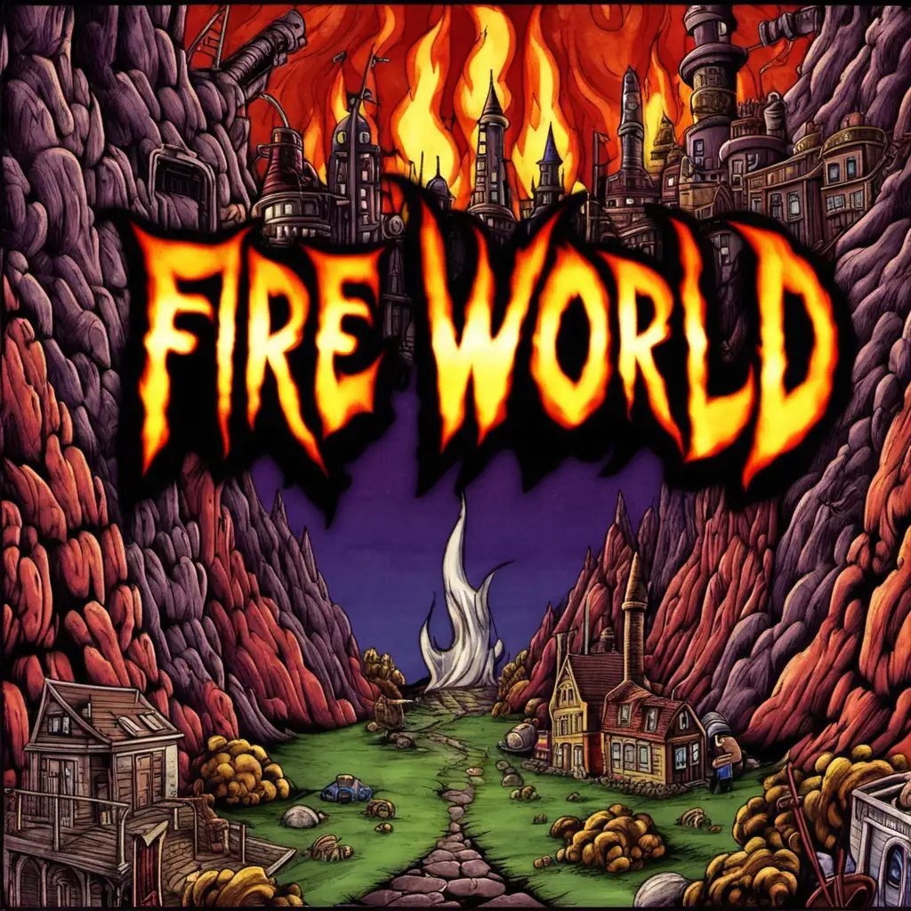 Point and Click game title card, "Fire World"
