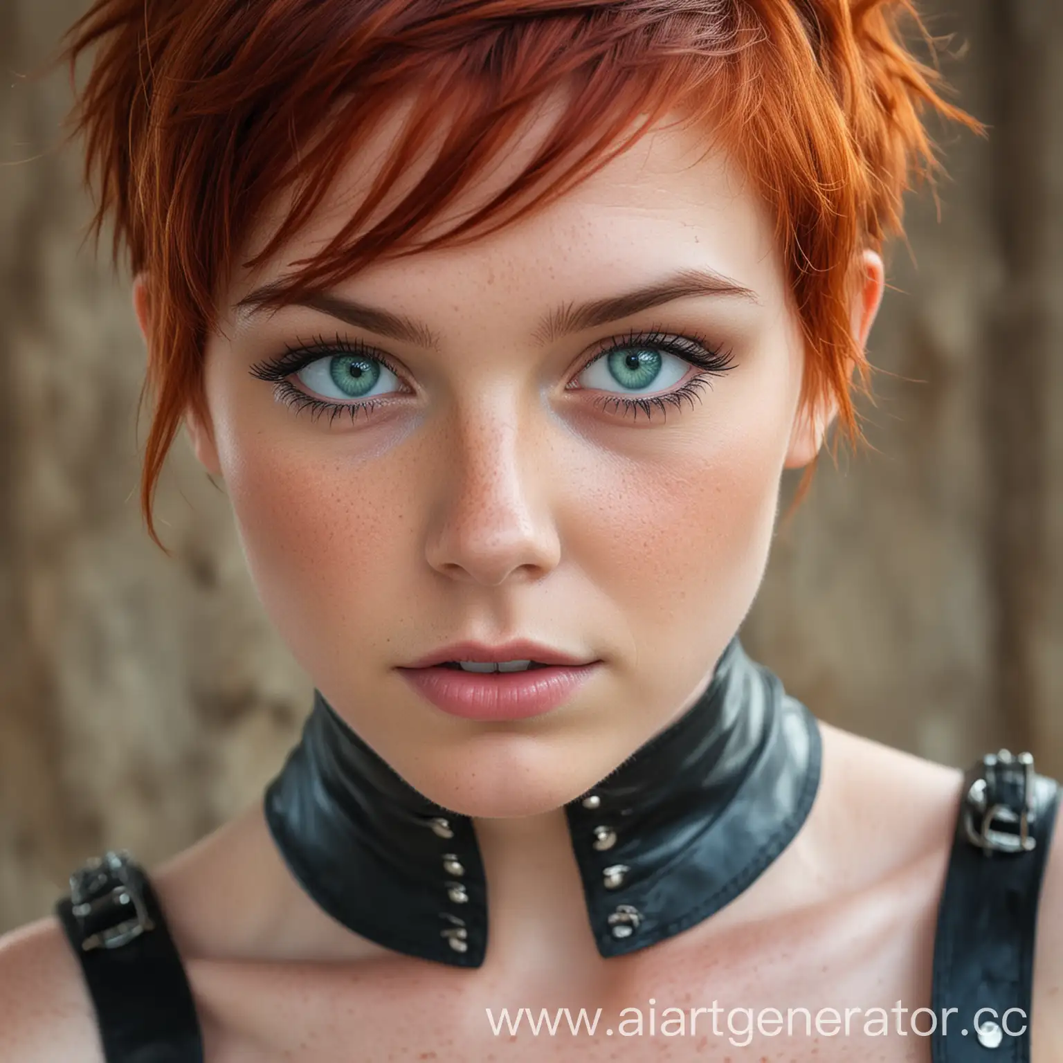 RedHaired-Pixie-Girl-in-Leather-Corset-with-Turquoise-Eyes-and-Freckles