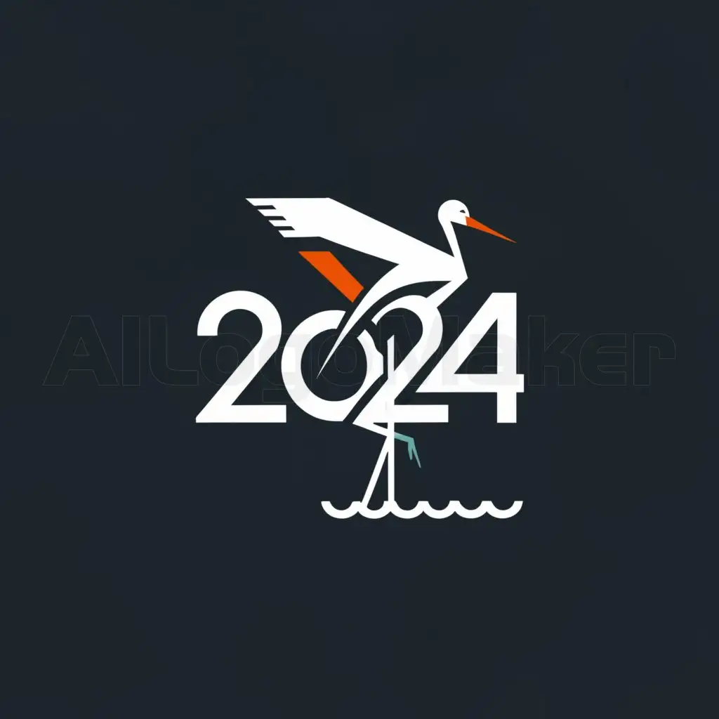 a logo design,with the text "2024", main symbol:White Stork,Moderate,clear background