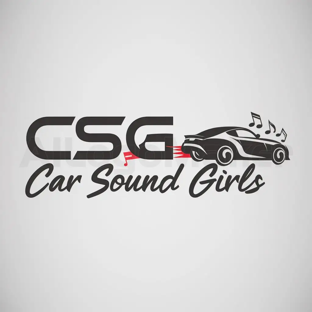 a logo design,with the text "CSG car sound gilrs", main symbol:car and music,Moderate,be used in Automotive industry,clear background
