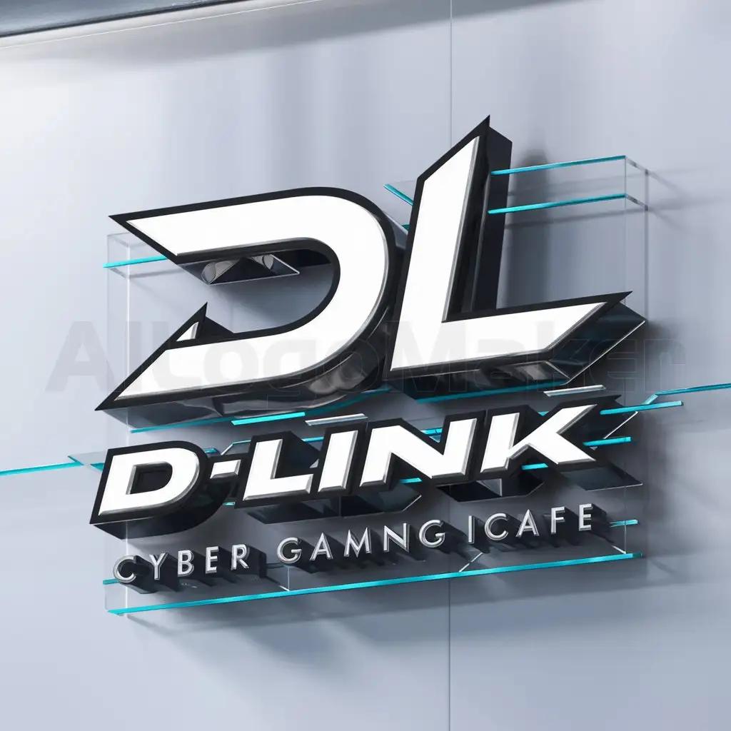 a logo design,with the text "D-Link Cyber Gaming Icafe", main symbol:DL,Moderate,be used in gaming industry,clear background