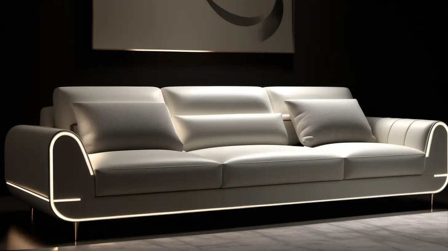 Italian style sofa design with Turkish touches, modern lines, minimal LED detail,led arms detail
