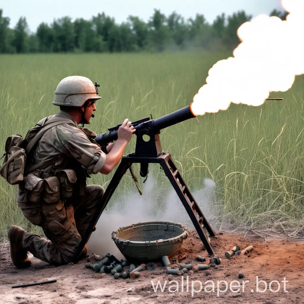 an infantry mortar in action