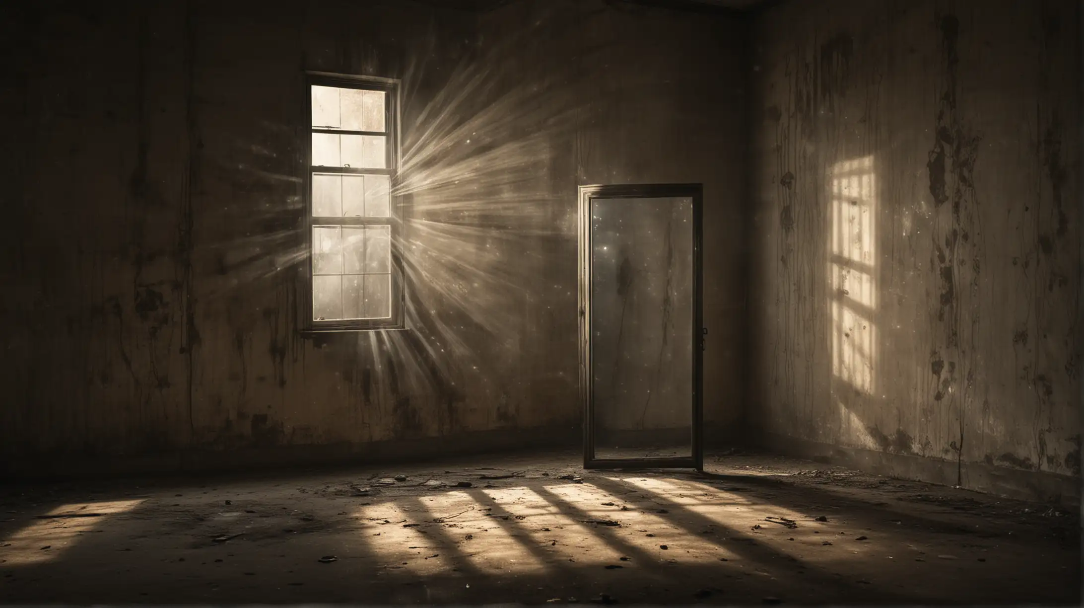 Sunlight Reflection in Dark Grunge Room