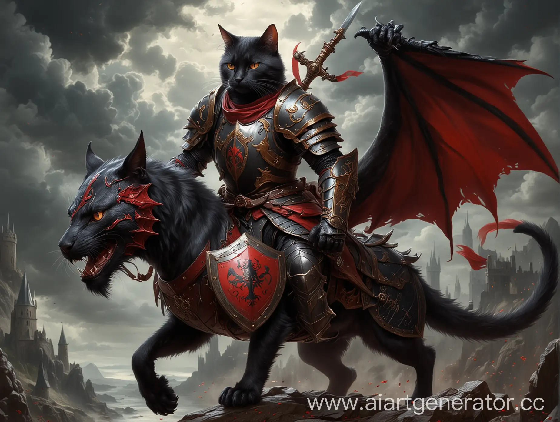 Black-Red-Cat-Knight-Defends-Against-Dragon