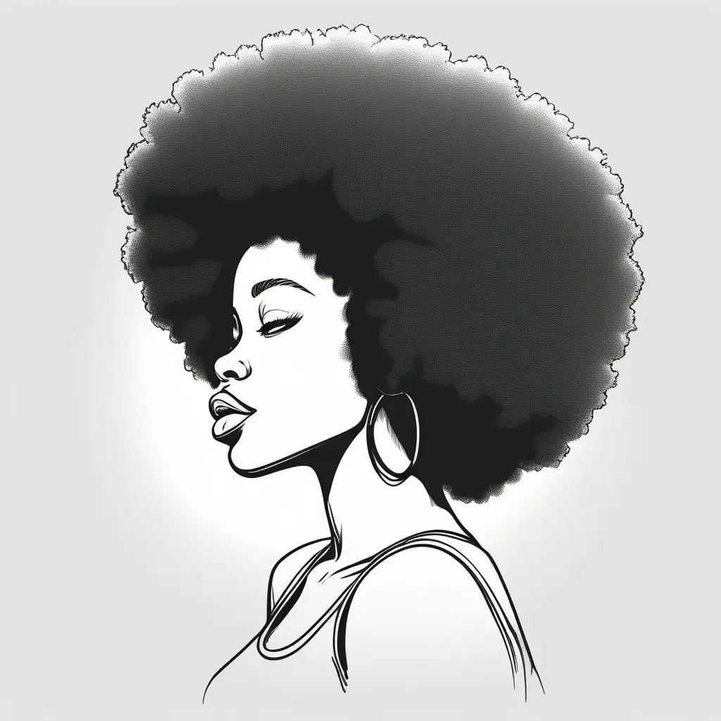 outline sketch of a black woman with full lips and a big afro side profile