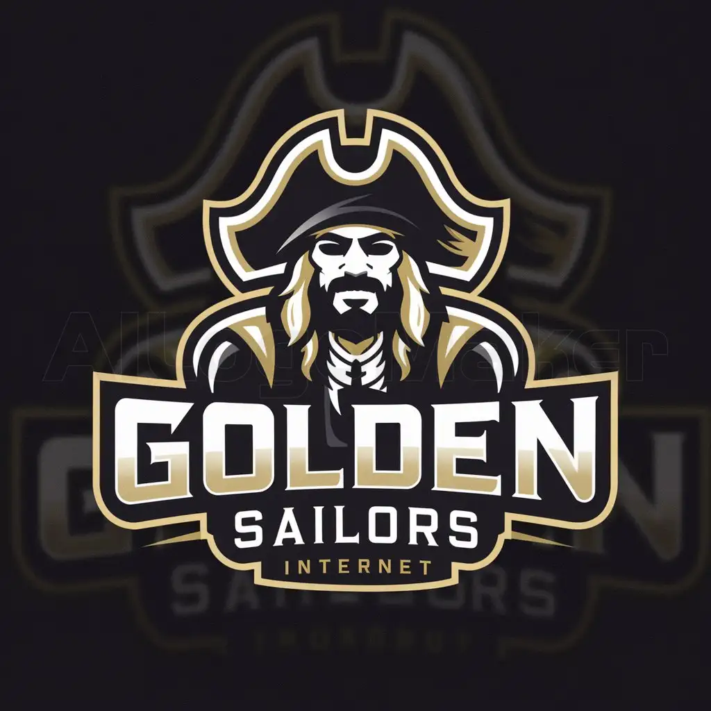 a logo design,with the text "Golden Sailors", main symbol:Pirate with gold and white and black color scemes,Moderate,be used in Internet industry,clear background