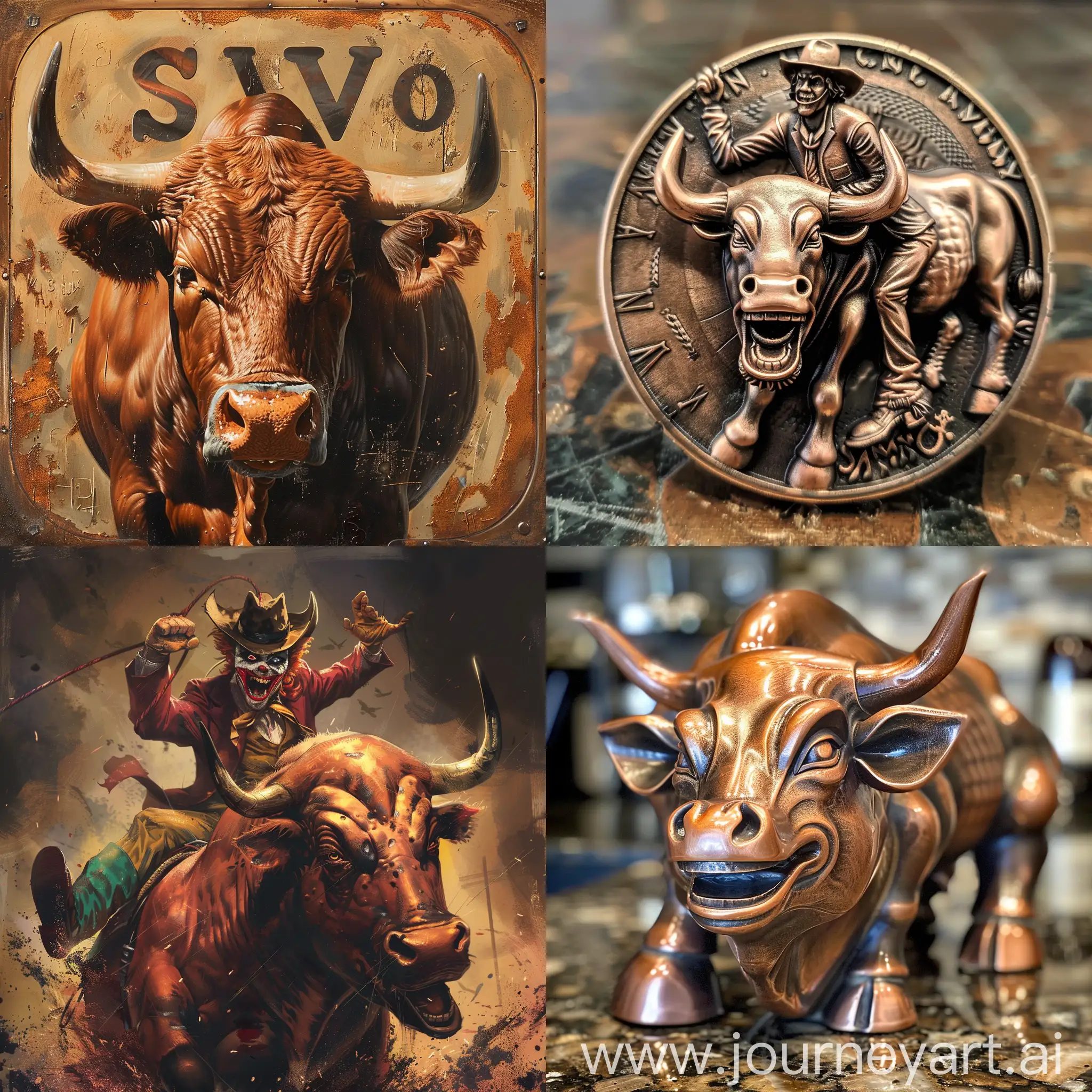 Colorful-Joker-Performing-on-Copper-Bull-Statue