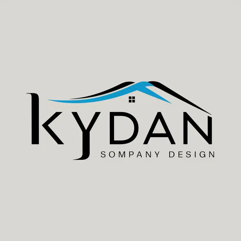 a logo design,with the text "Kydan", main symbol:Looking for a modern wordmark Logo design for a company called Kydan. logo should modern word with a home shape. preferred colors blue and black. must be  2d wall front side mockup,Moderate,clear background