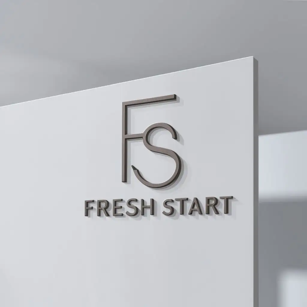 a logo design,with the text "Fresh Start", main symbol:F and S letters combined in a simple way to indicate a fresh start, clear background, use colours like blacks and shade of grey, or nude colours,Minimalistic,clear background