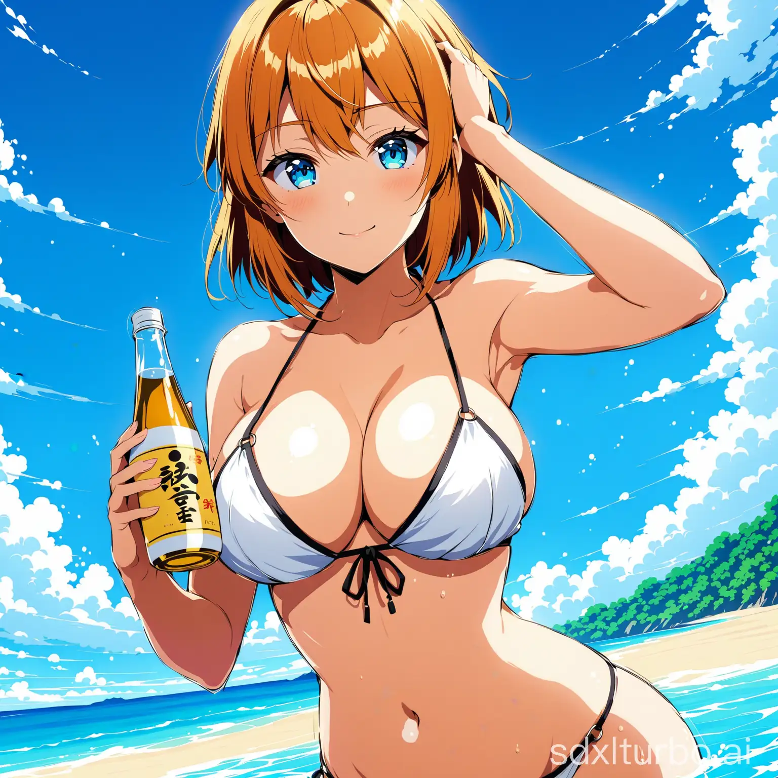 Seductive-Anime-Girl-in-Bikini-with-Sake-Bottle