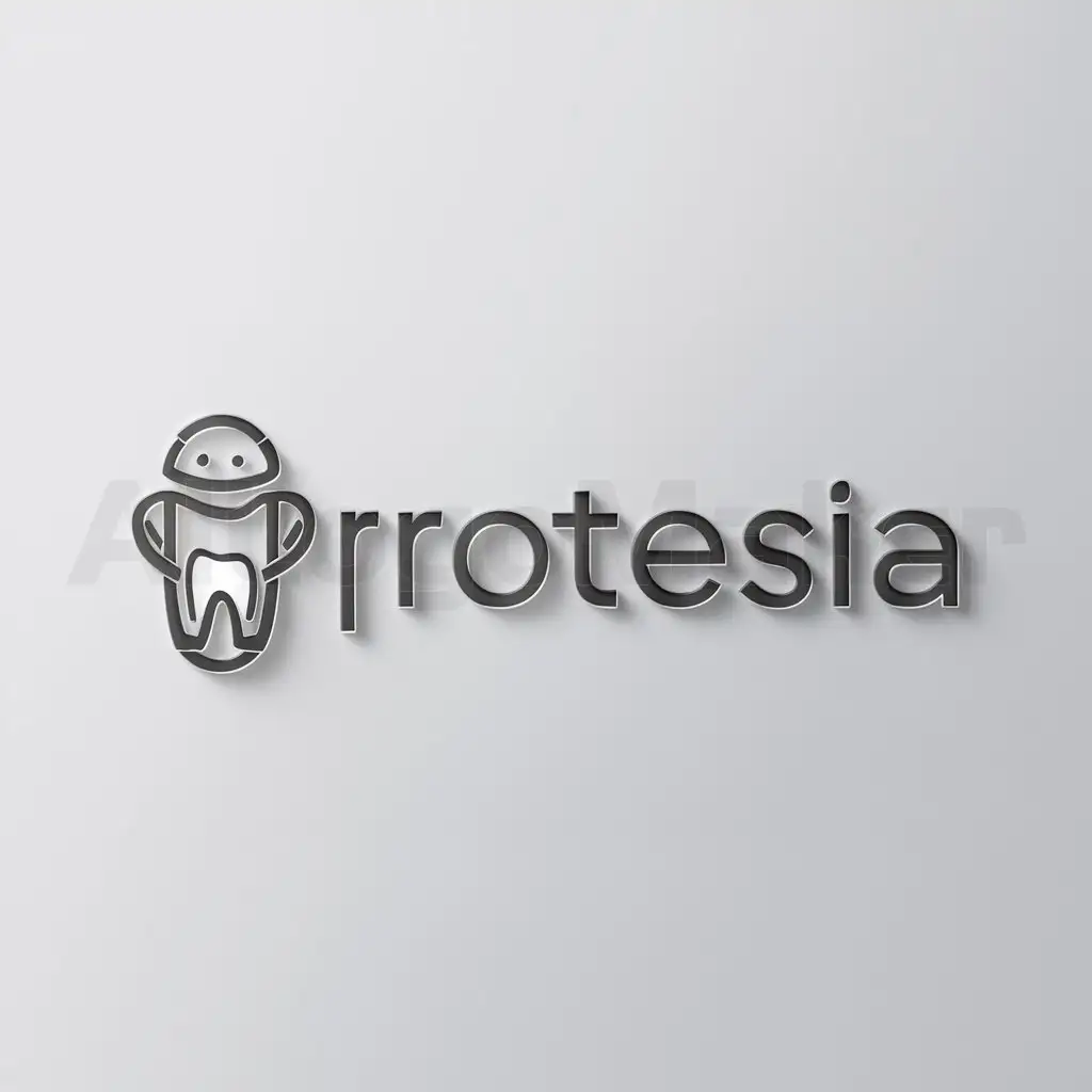 a logo design,with the text "ProtesIA", main symbol:inteligencia artificial amigable lineal sosteniendo un diente,Minimalistic,clear background