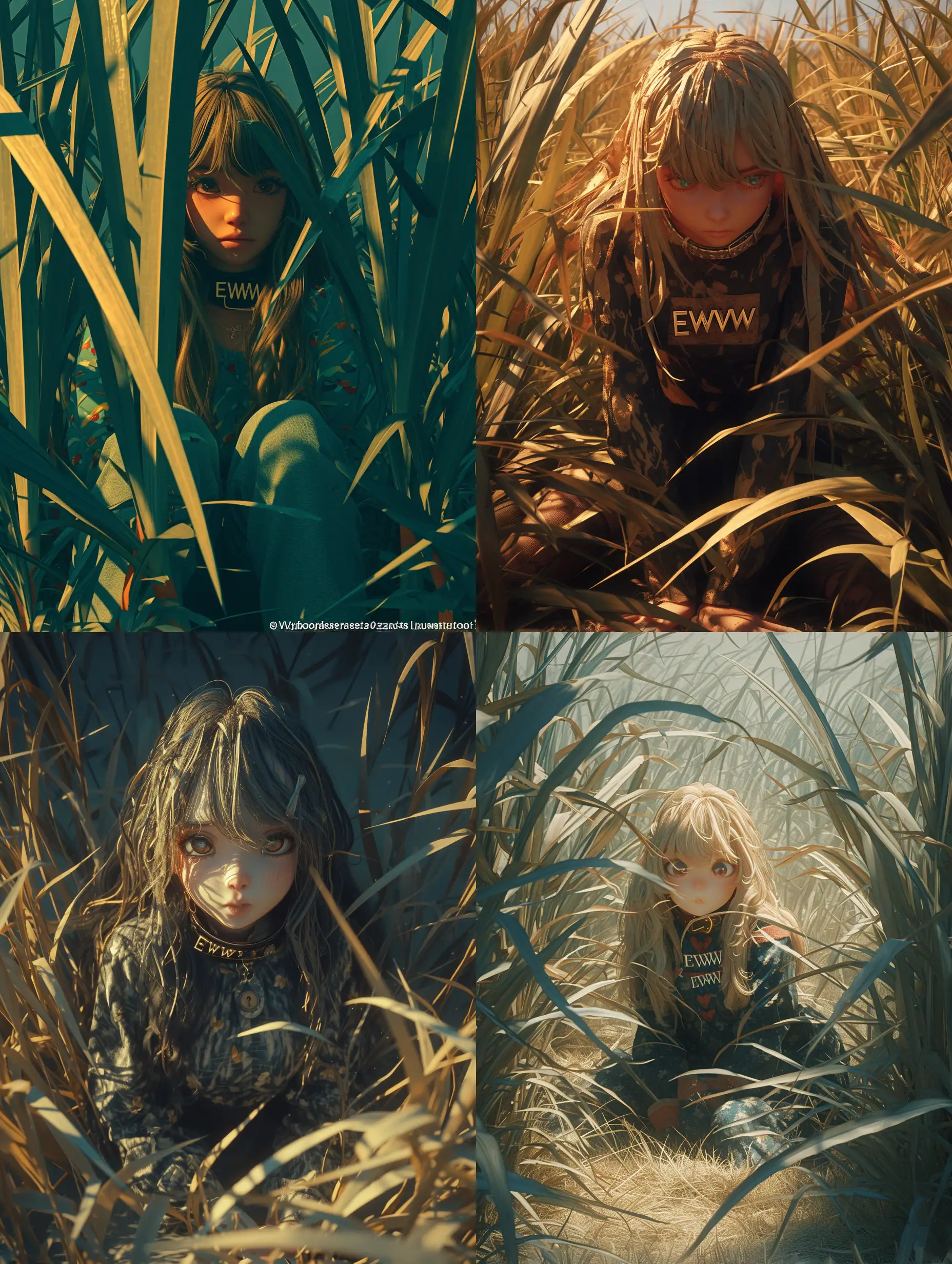 Surreal-Anime-Girl-with-EWW-Collar-Peeking-Through-Tall-Grass