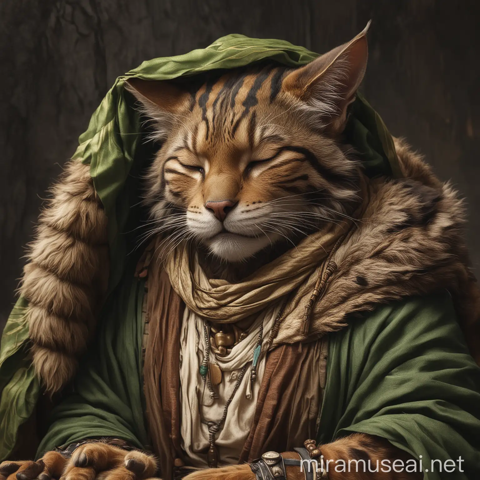 Tranquil Tabaxi Druid Resting in the Moonlight